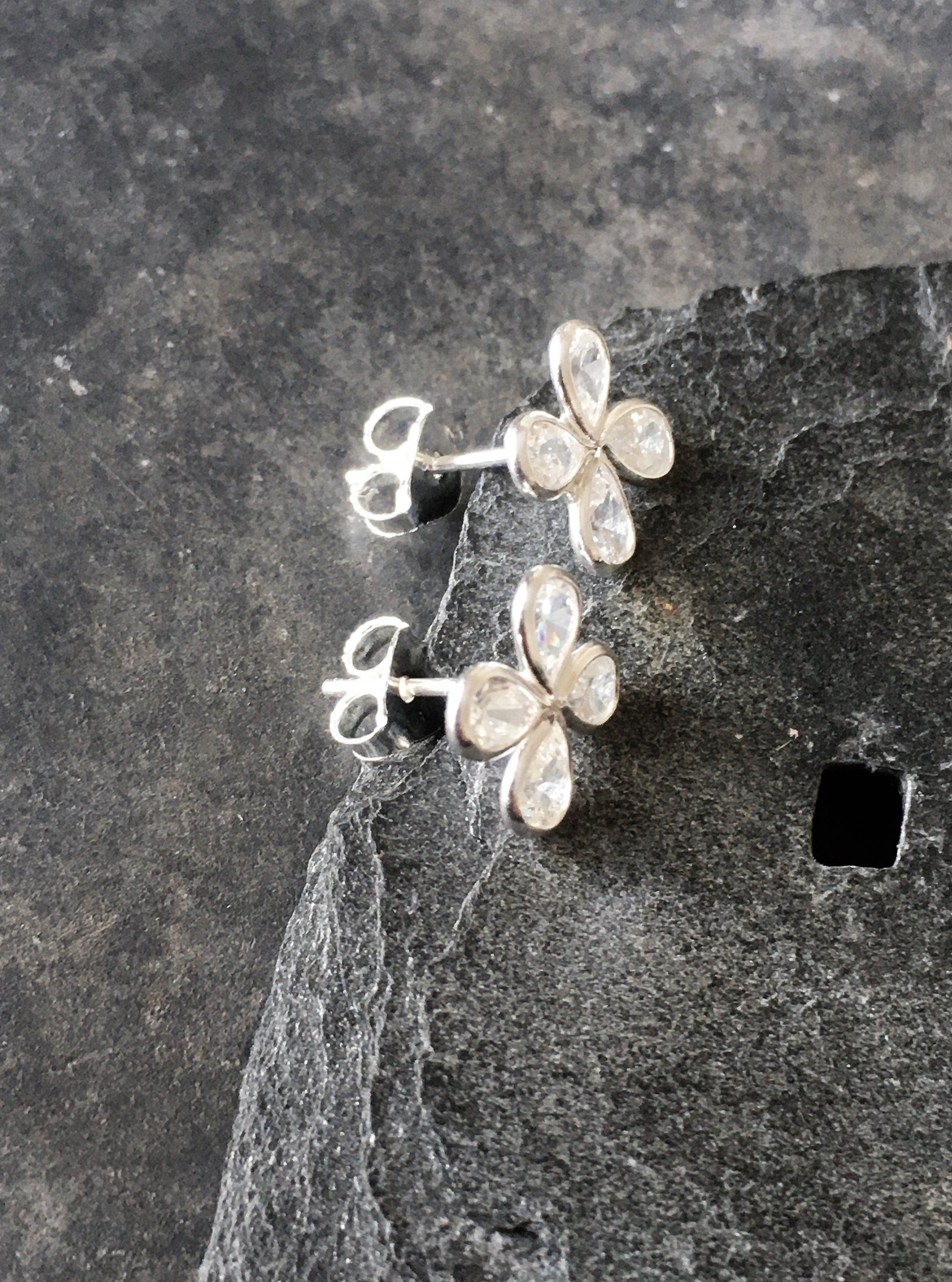 4 Petal Cubic Zirconia Flower Stud 10mm Dia