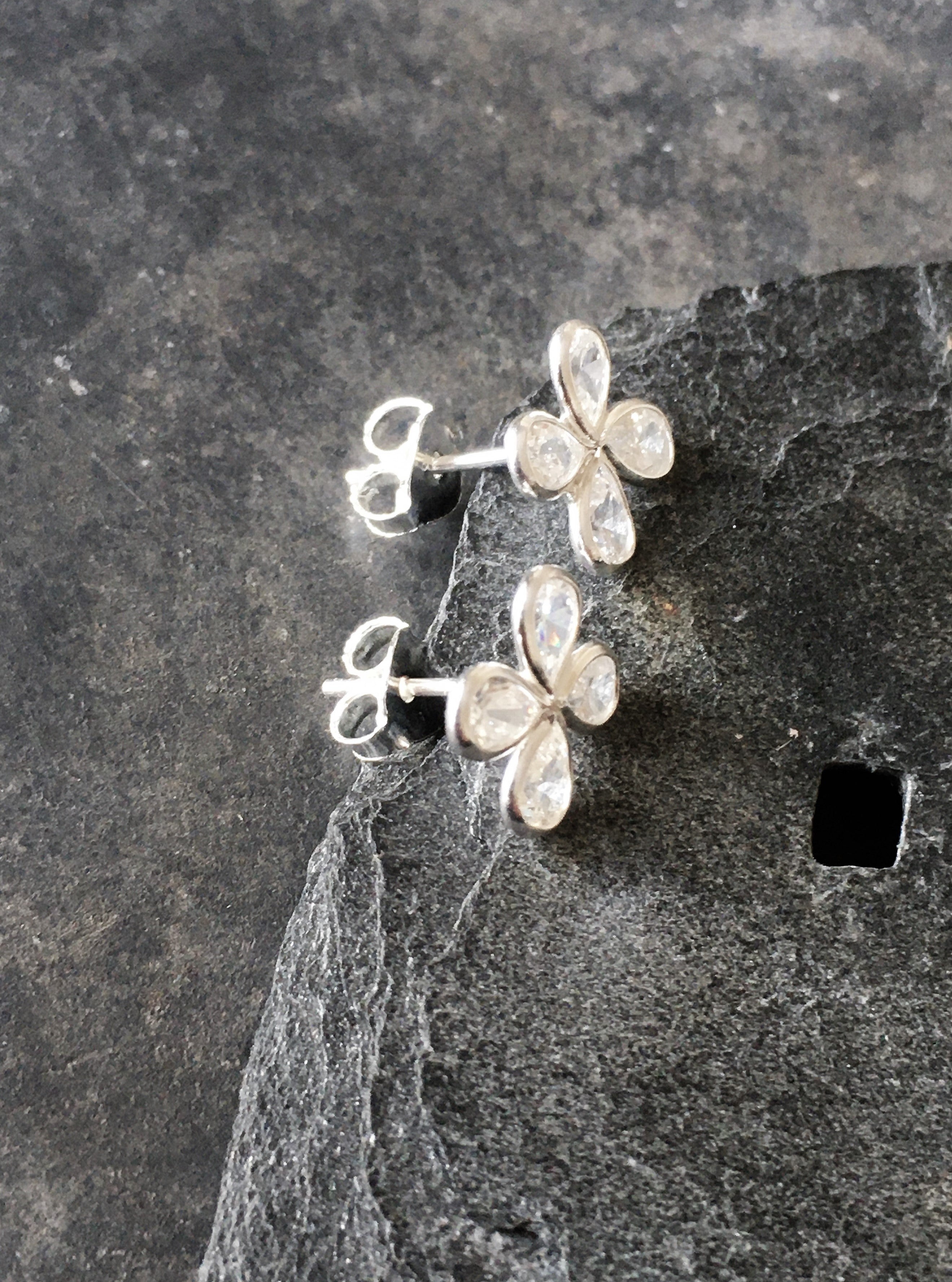 4 Petal Cubic Zirconia Flower Stud 10mm Dia