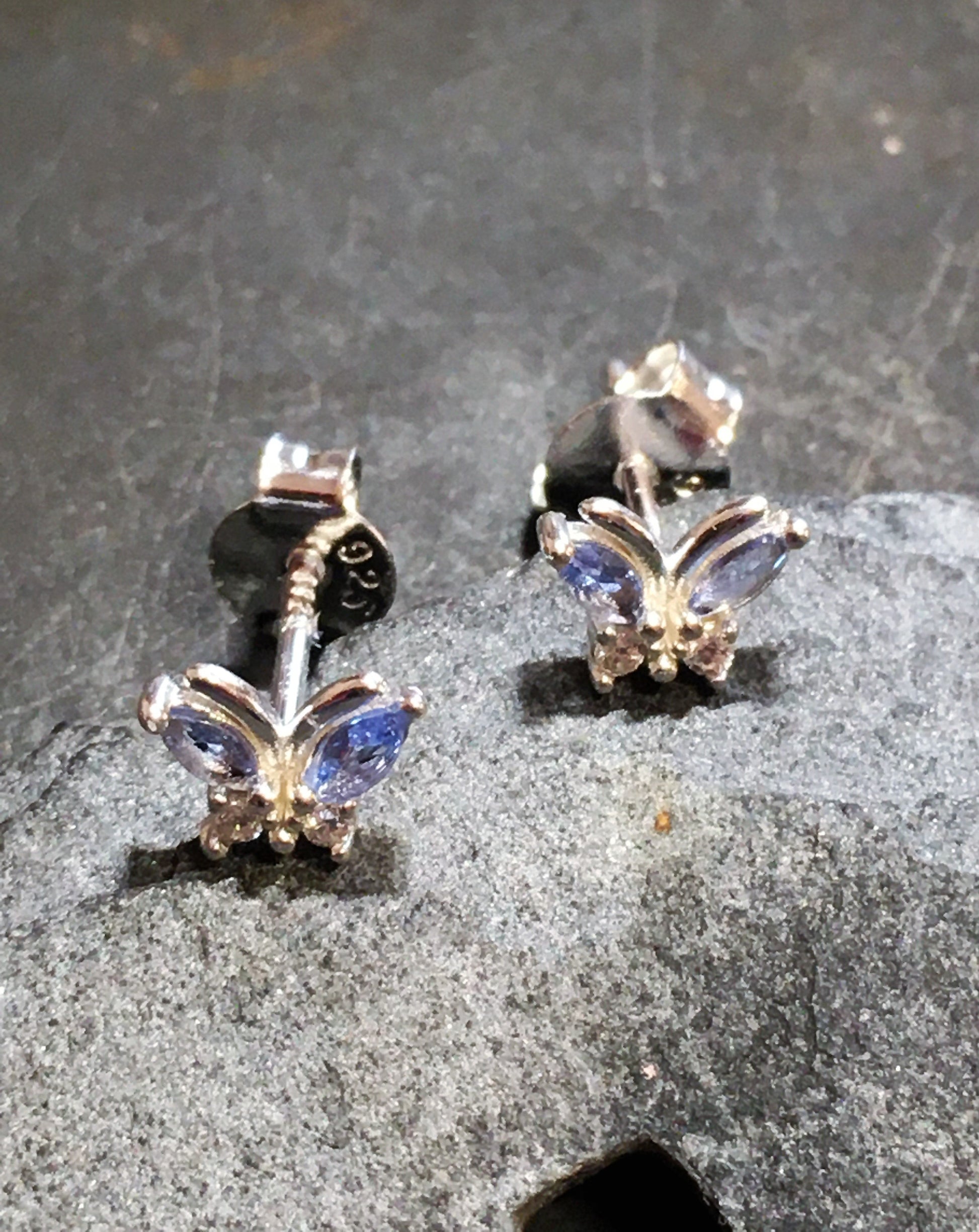 Blue/Clear Cubic Zirconia Butterfly 6mm