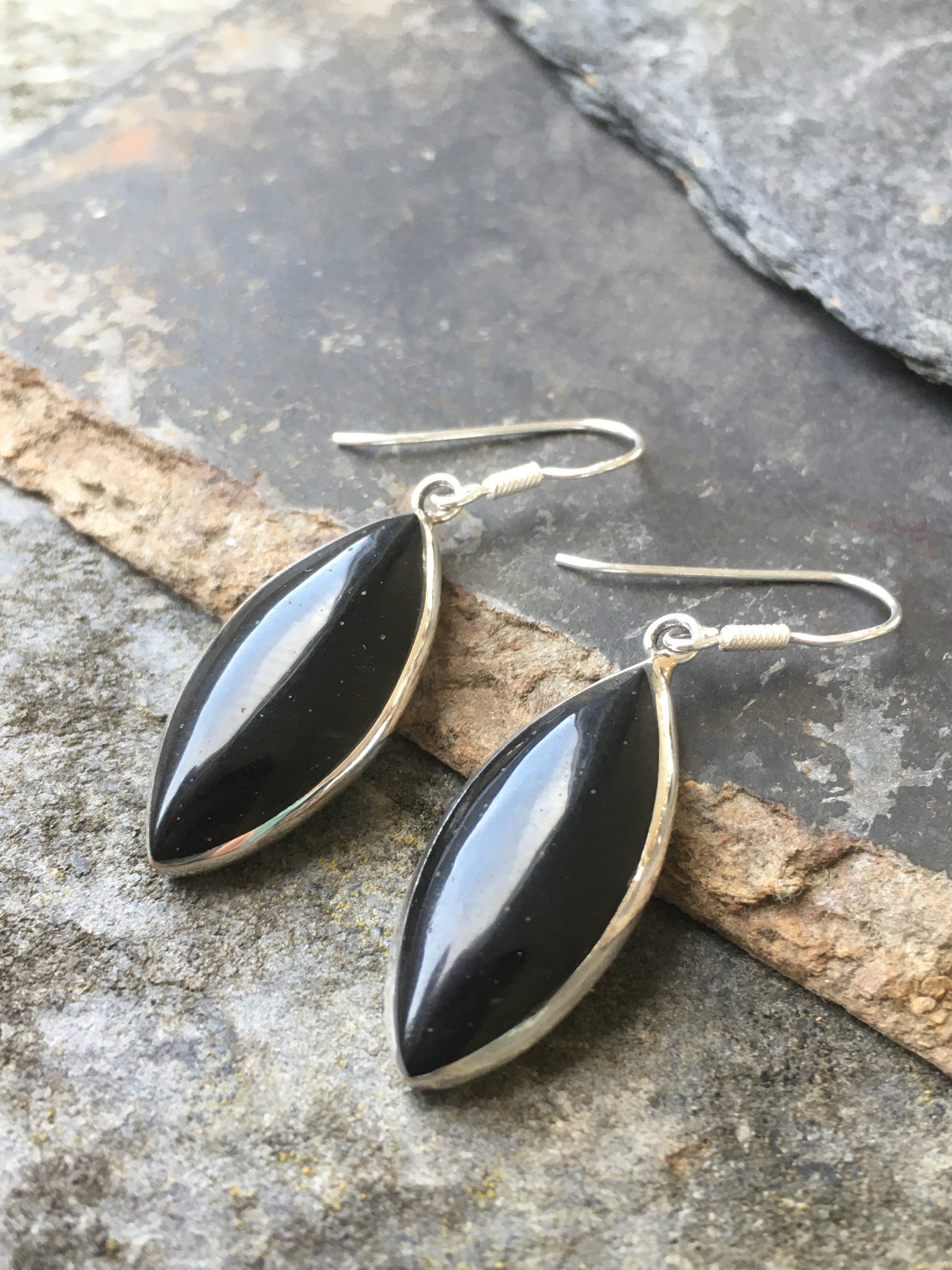 Black/Mother of Pearl Shield 28mm X 13mm Earring