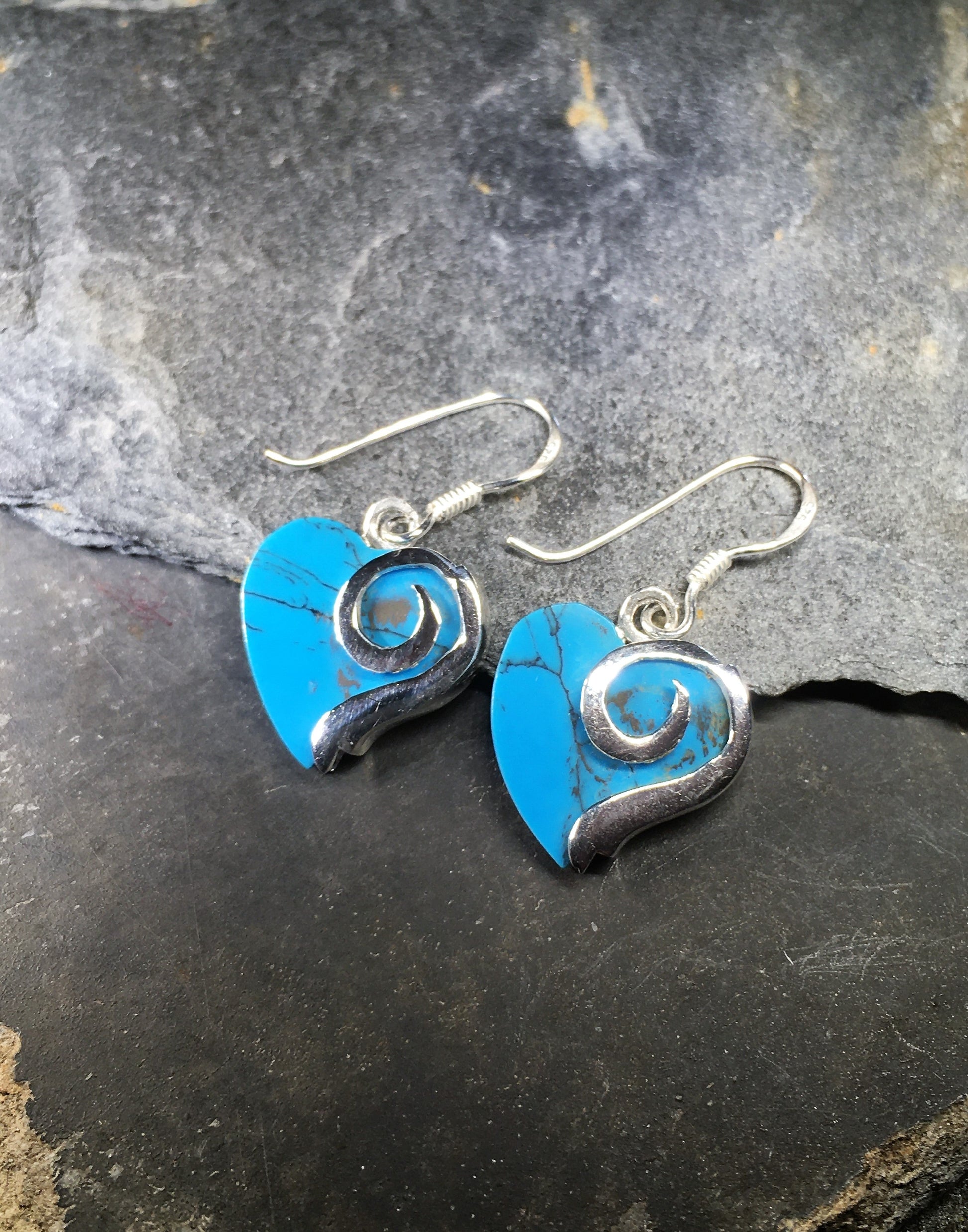 Blue Heart & Silver Swirl Earring
