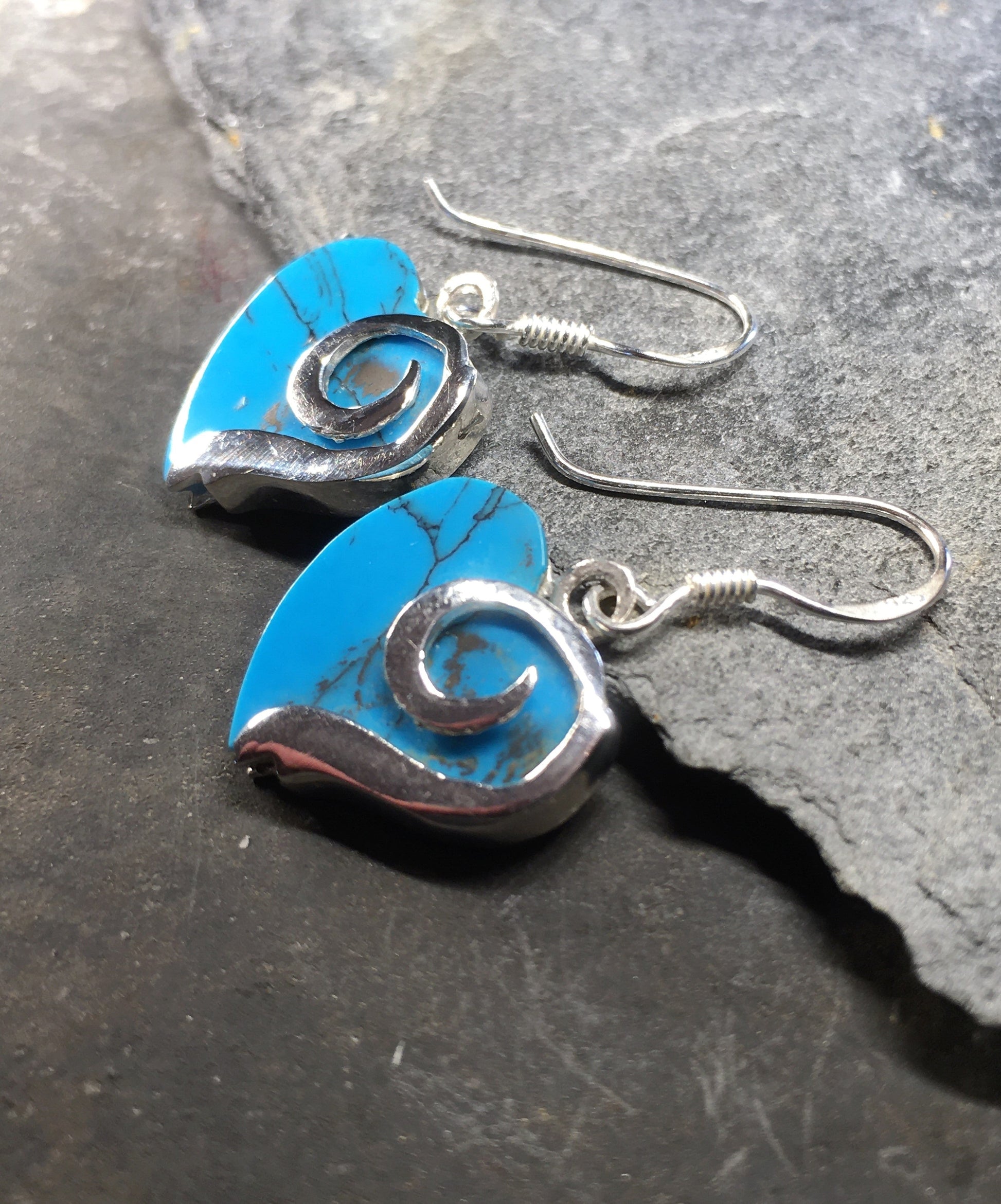Blue Heart & Silver Swirl Earring