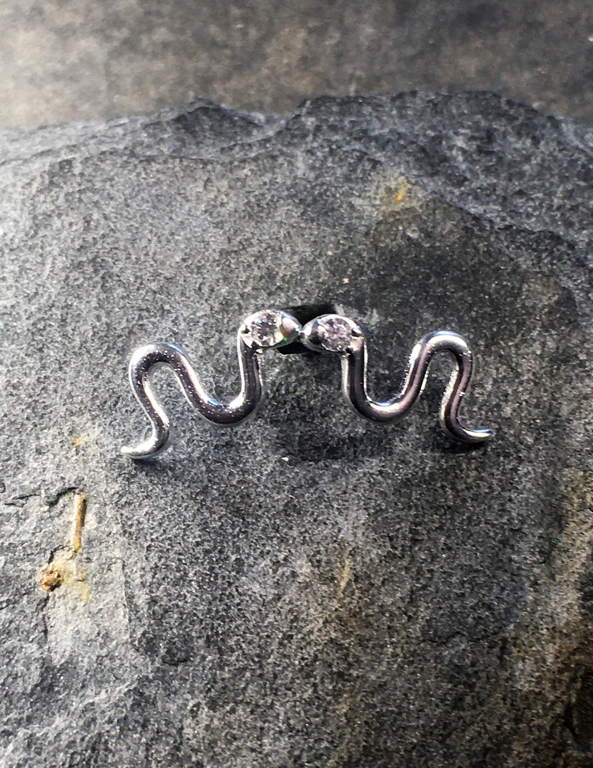Cubic Zirconia & Silver Snake Stud 11 X 4mm