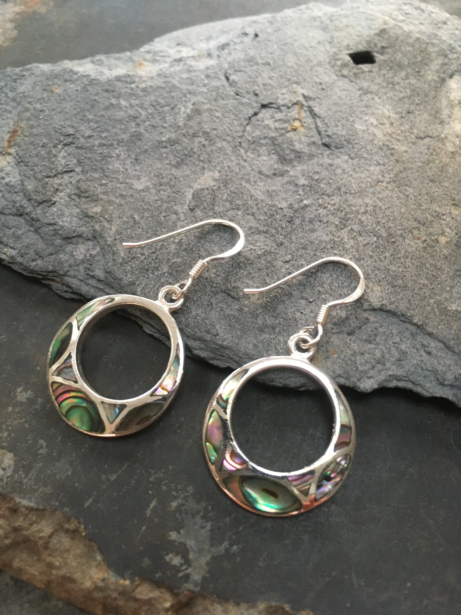 Offset Abalone Circle Earring 20mm Drop