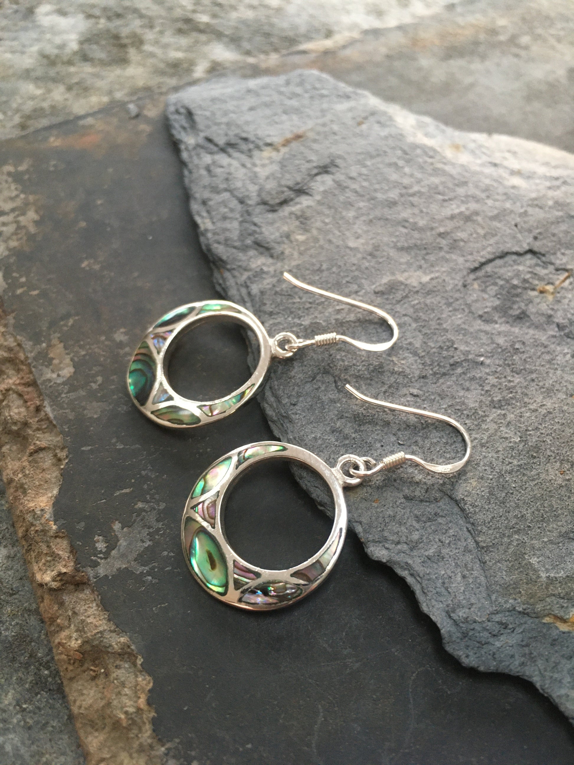 Offset Abalone Circle Earring 20mm Drop