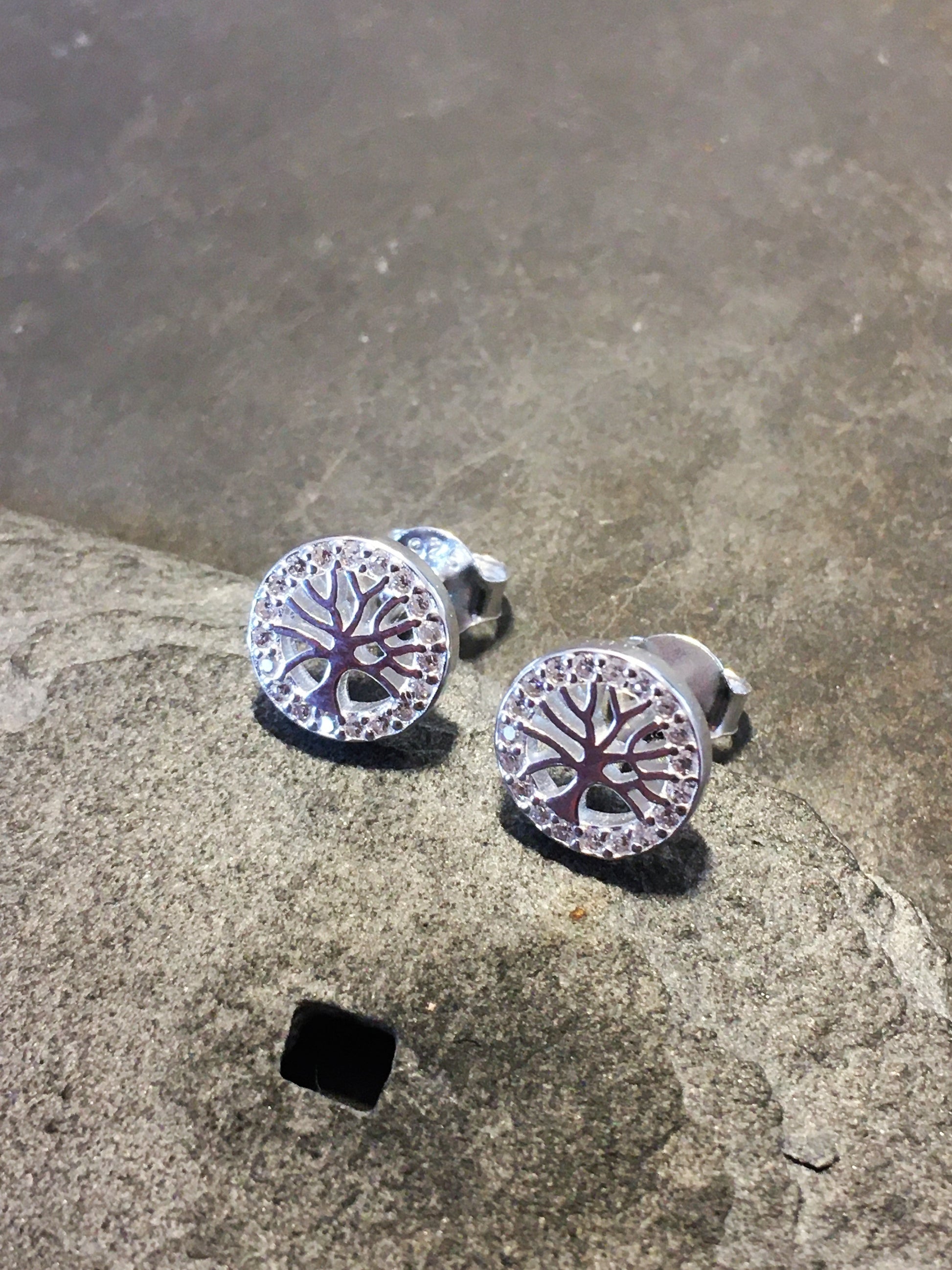 Cubic Zirconia Tree of Life Stud 8mm