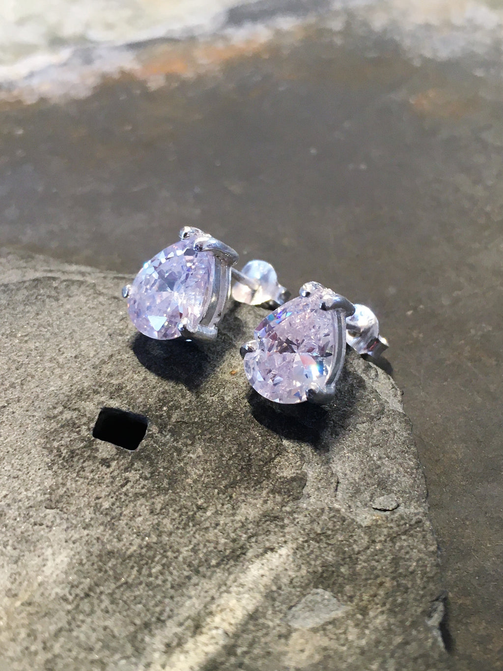 Clear Cubic Zirconia Teardrop Stud 7 X 9mm