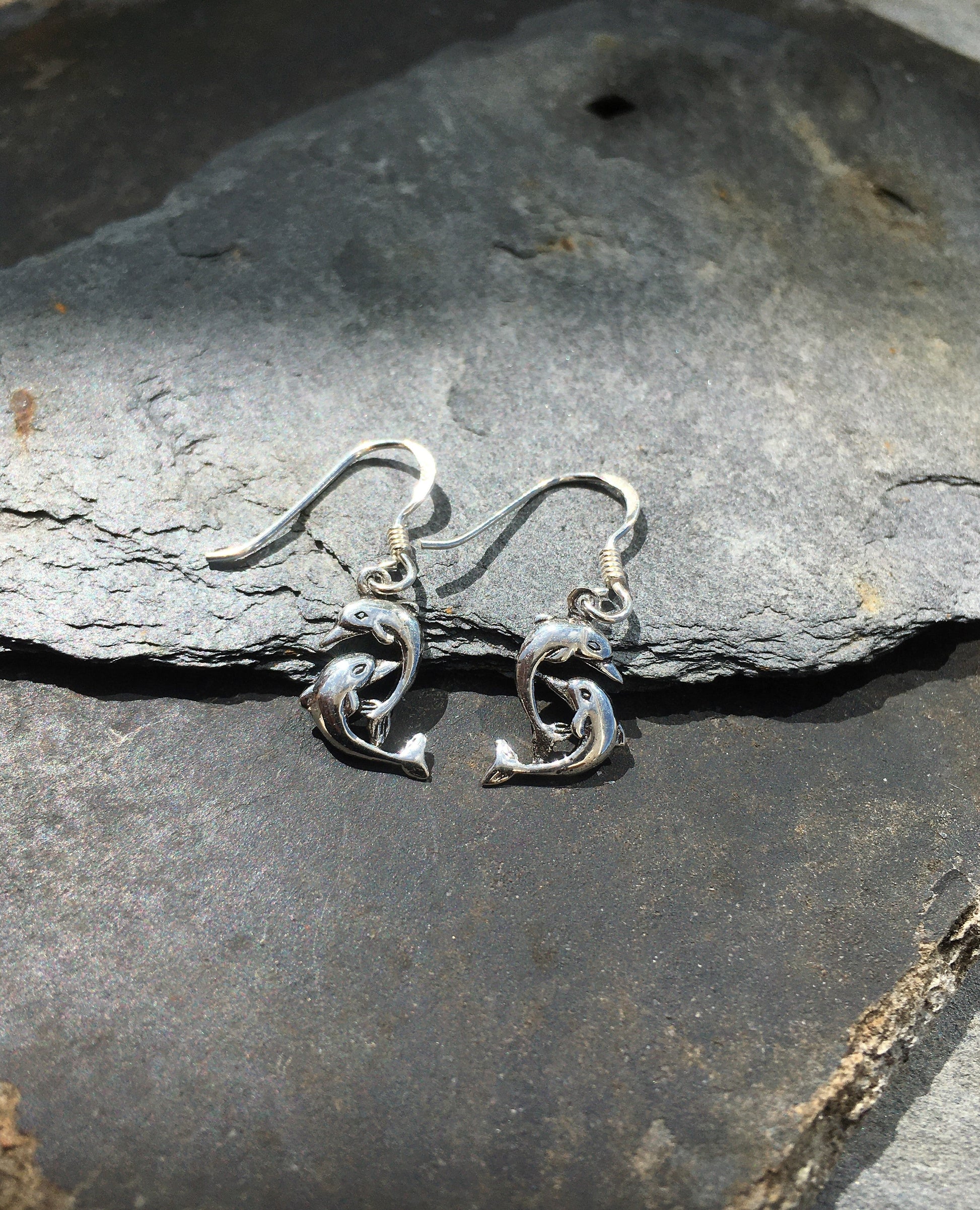 Double Dolphin Drop Earrings