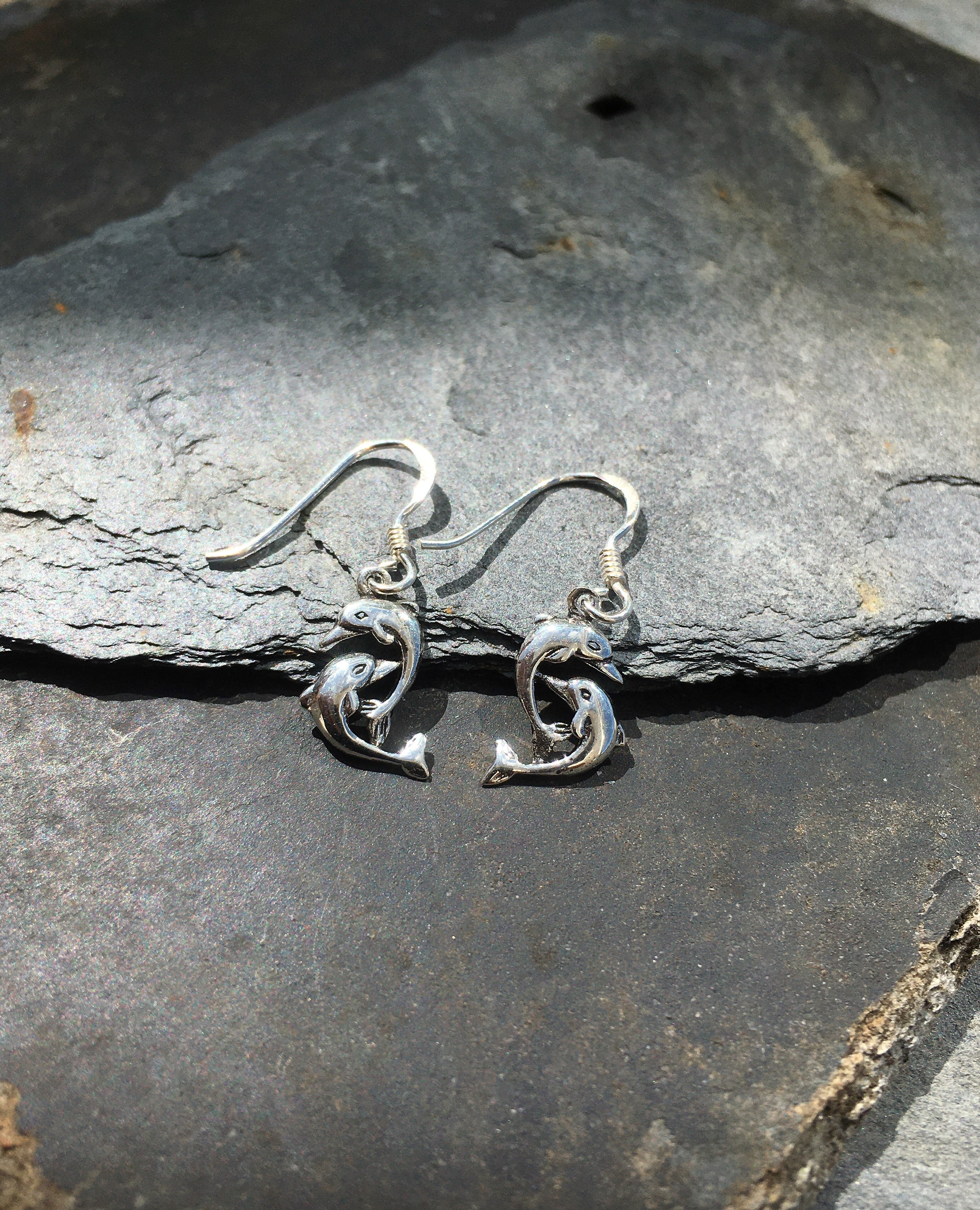 Double Dolphin Drop Earrings