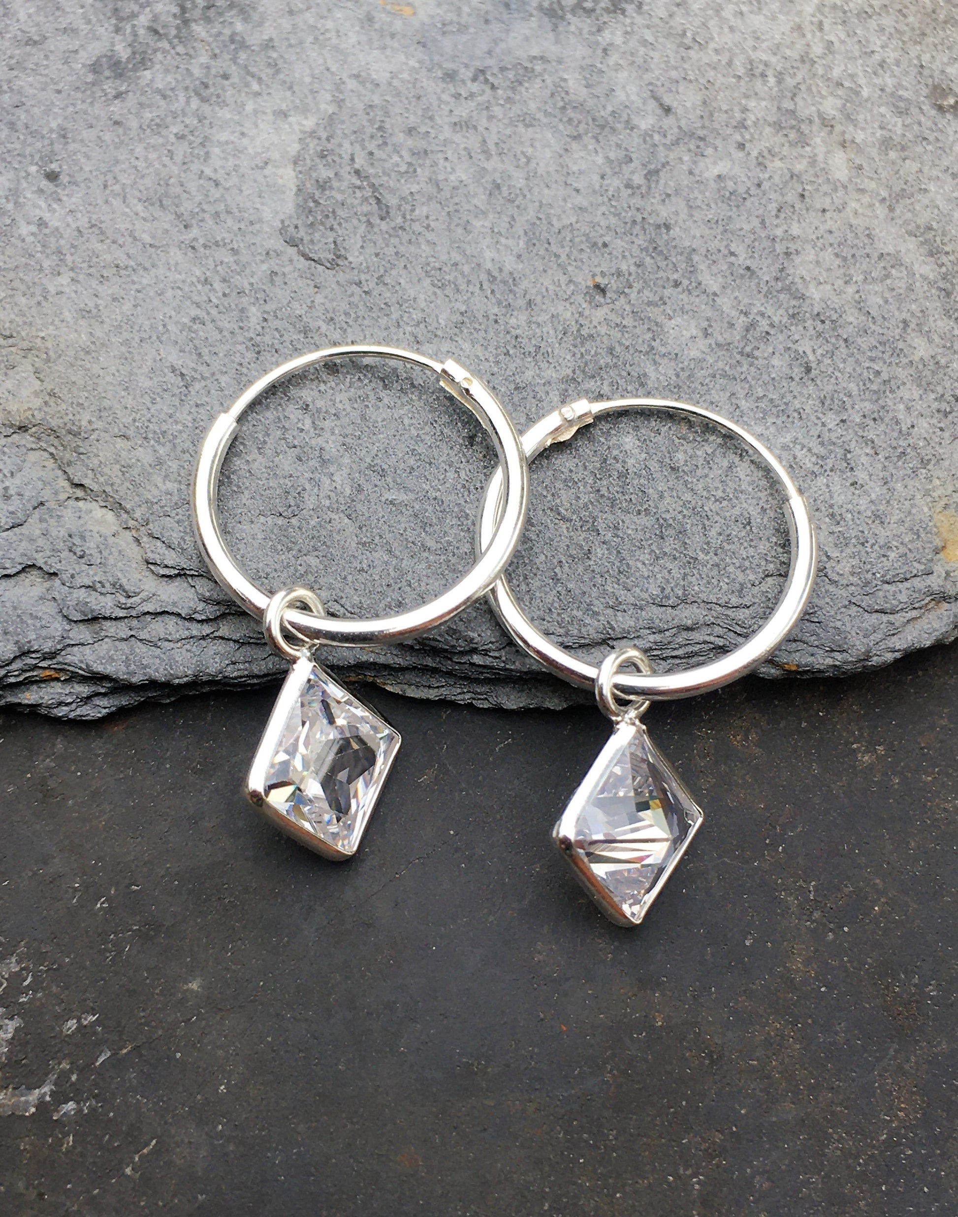 14mm Hoop With 6mm Square Cubic Zirconia Earring
