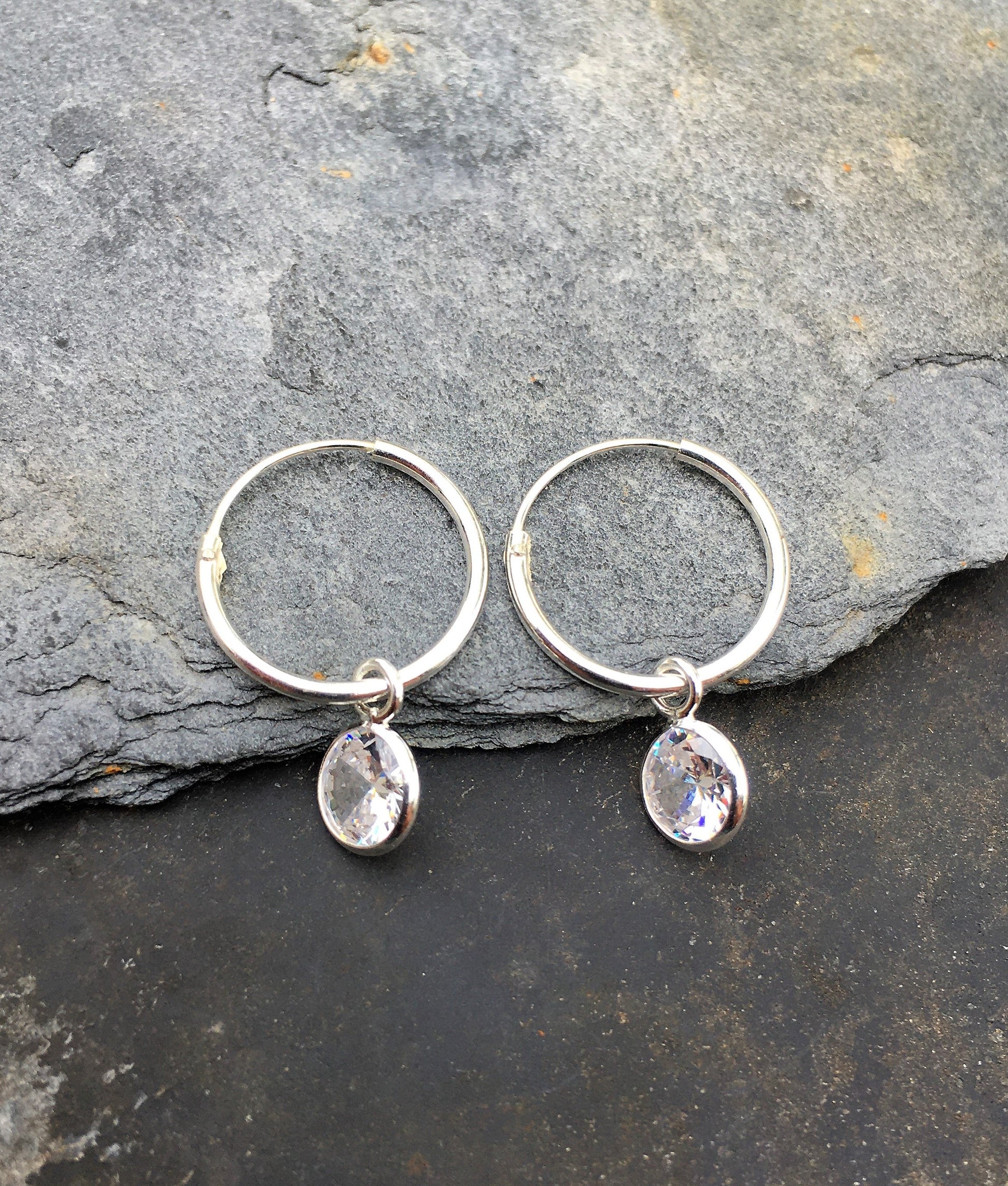 14mm Hoop With 6mm Round Cubic Zirconia Earring