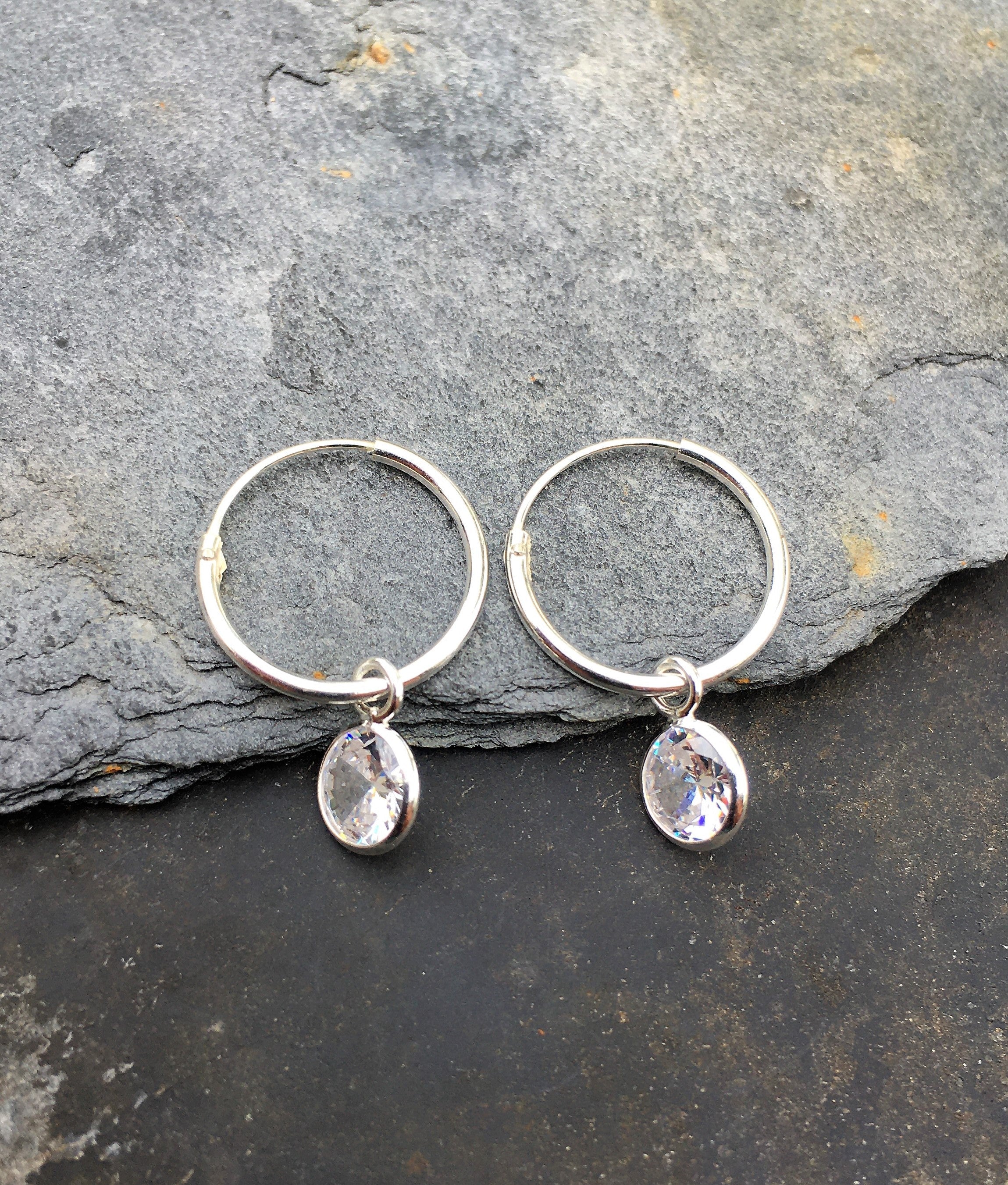 14mm Hoop With 6mm Round Cubic Zirconia Earring