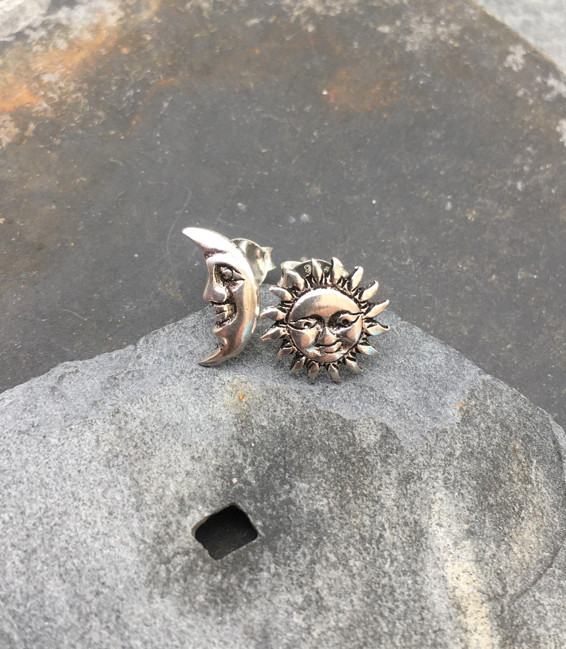 Silver Sun & Moon Stud