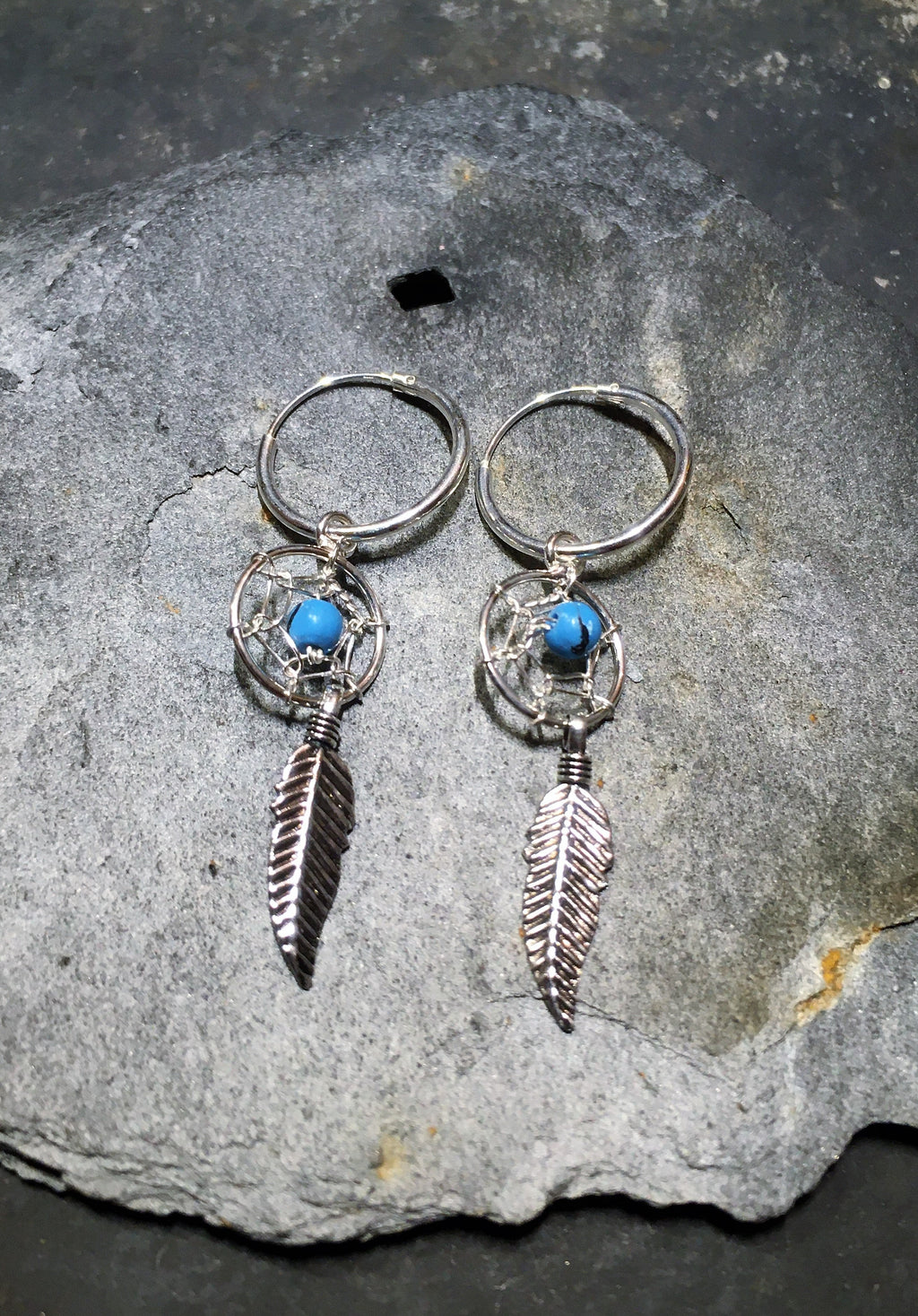 1.2 X 14mm Hoop With 10mm Blue Dreamcatcher Charm
