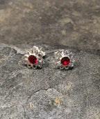 Red Cubic Zirconia Flower Stud 8mm