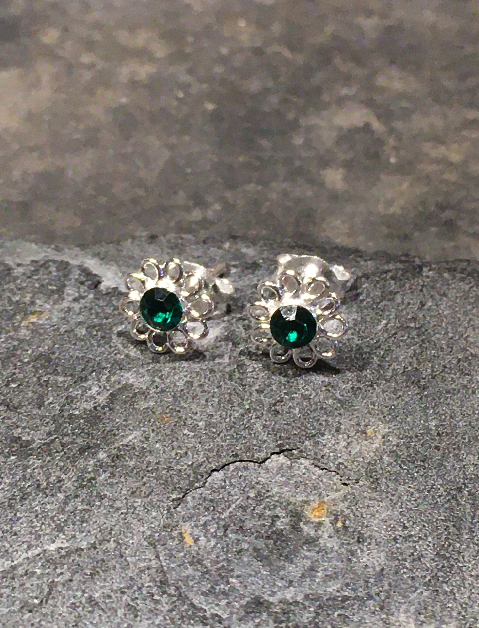 Green Cubic Zirconia Flower Stud 8mm
