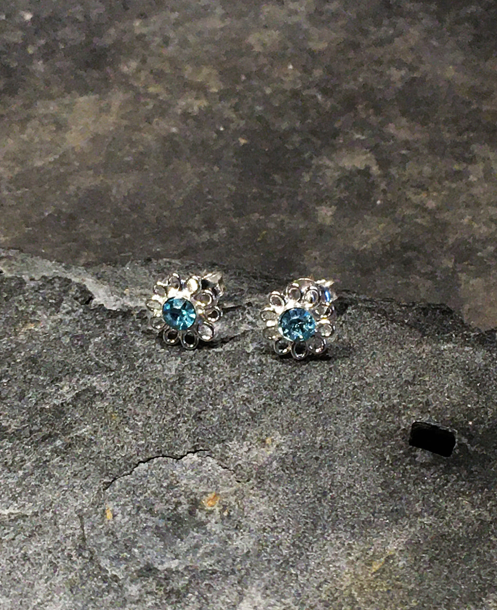 Aqua Cubic Zirconia Flower Stud 8mm