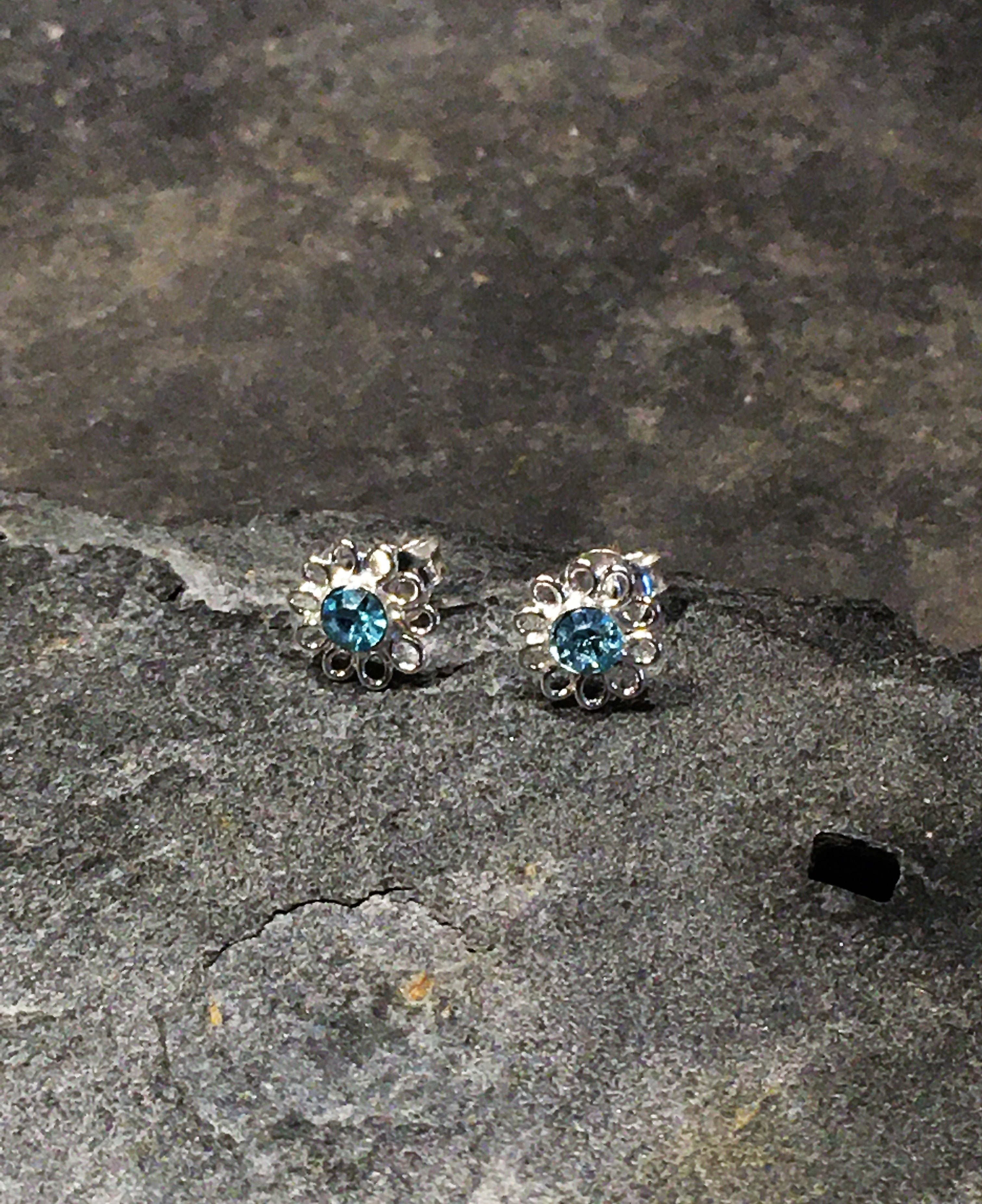 Aqua Cubic Zirconia Flower Stud 8mm