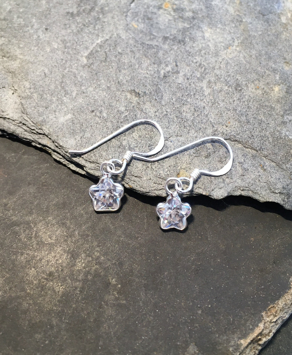 6mm Cubic Zirconia Flower Earring 8mm Drop