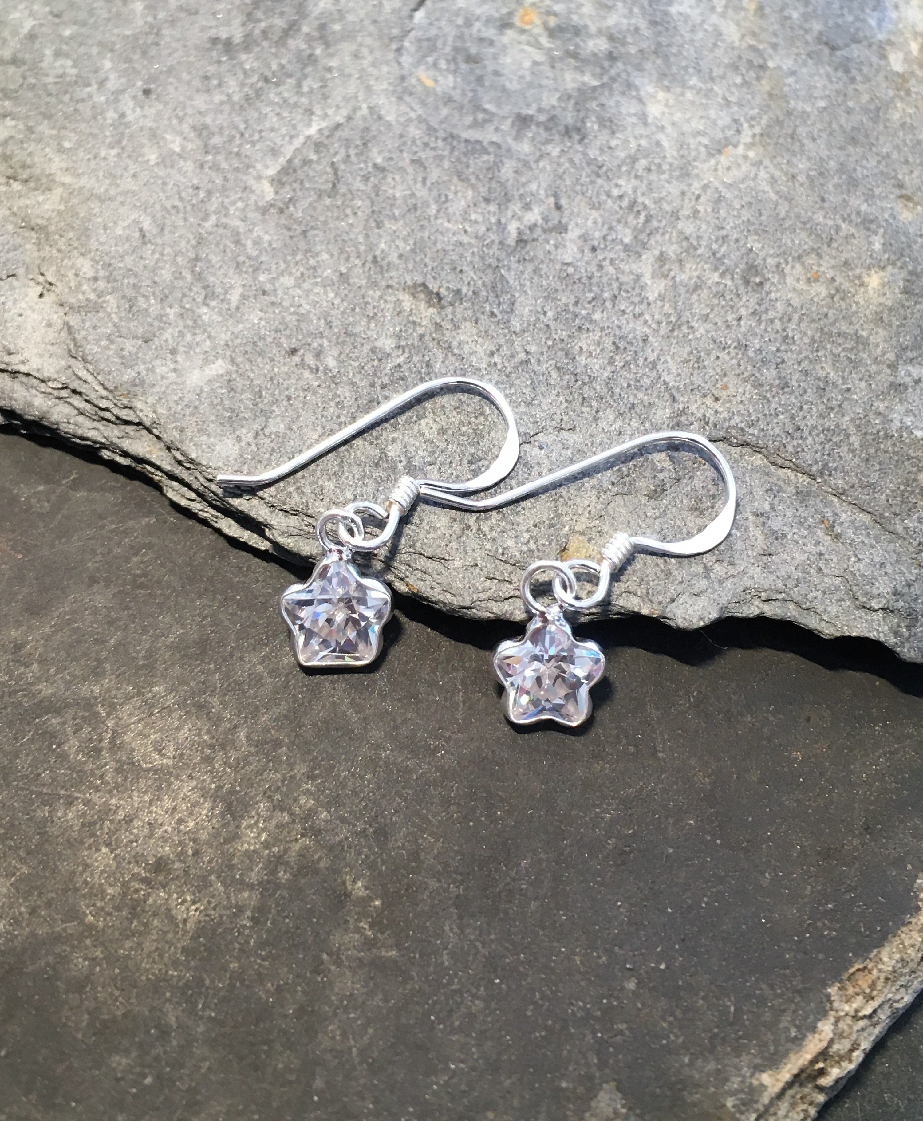 6mm Cubic Zirconia Flower Earring 8mm Drop