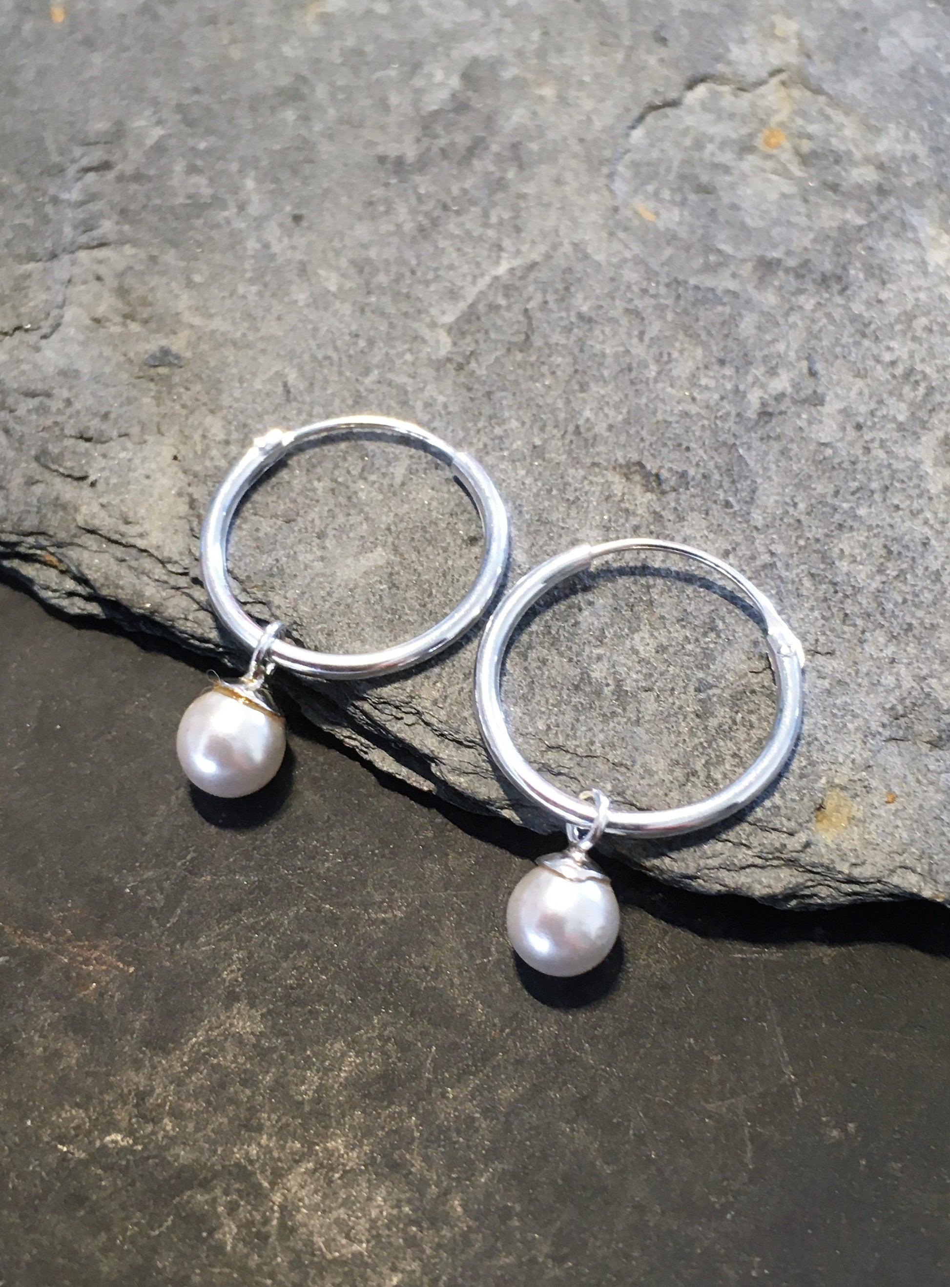 1.2 X 14mm Hoop With Pearl Charm Earring