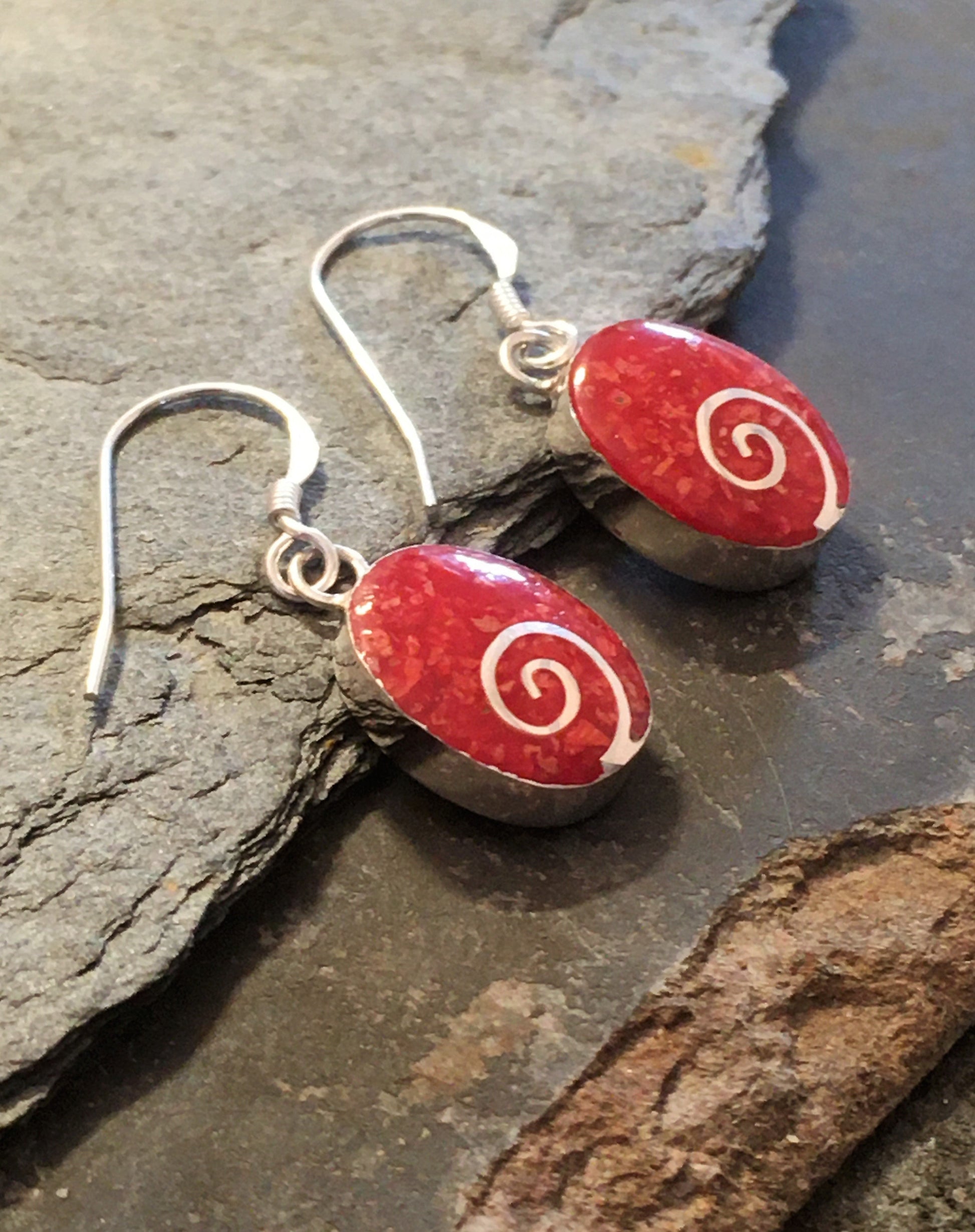 Red Oval Swirl Earring 13mm X 10mm
