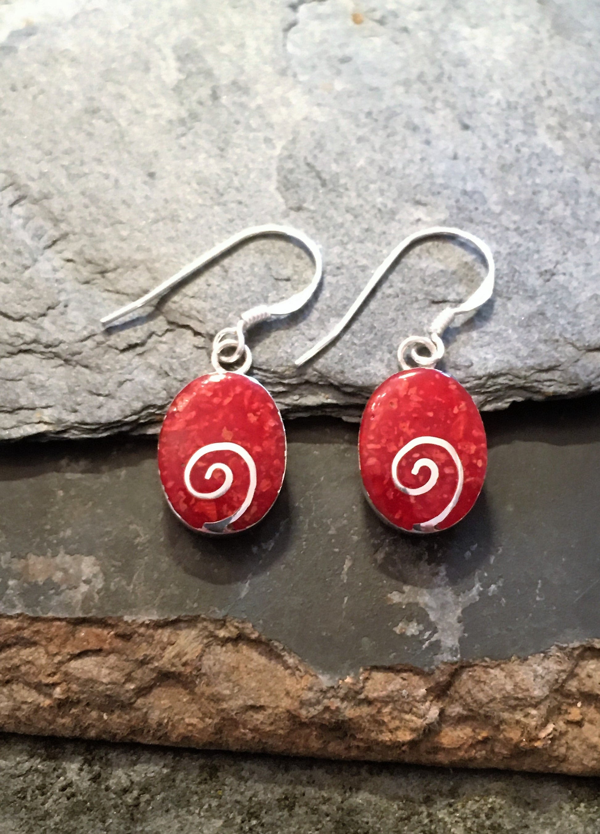 Red Oval Swirl Earring 13mm X 10mm