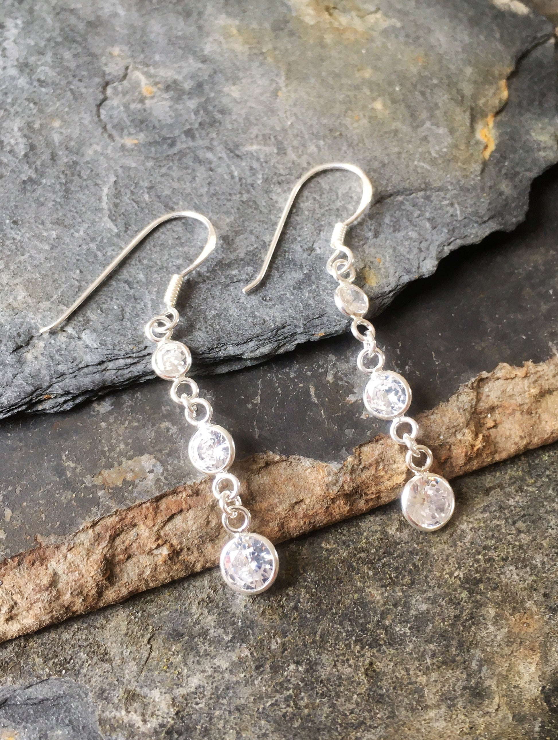 3 Cubic Zirconia Drop Earring 4/5/6mm Stones