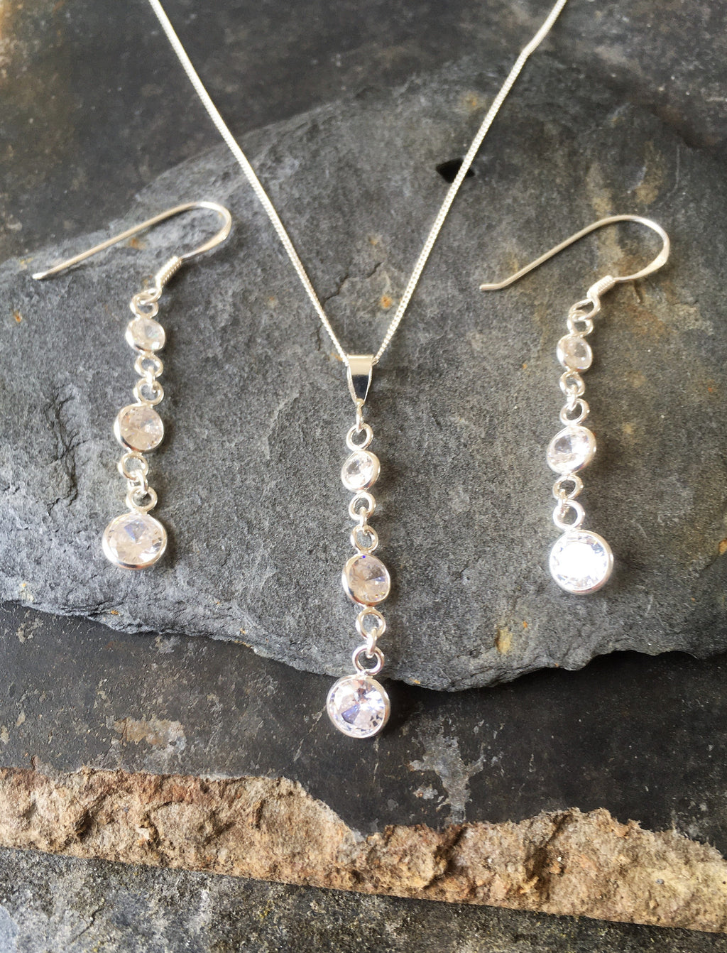 3 Cubic Zirconia Drop Earring 4/5/6mm Stones