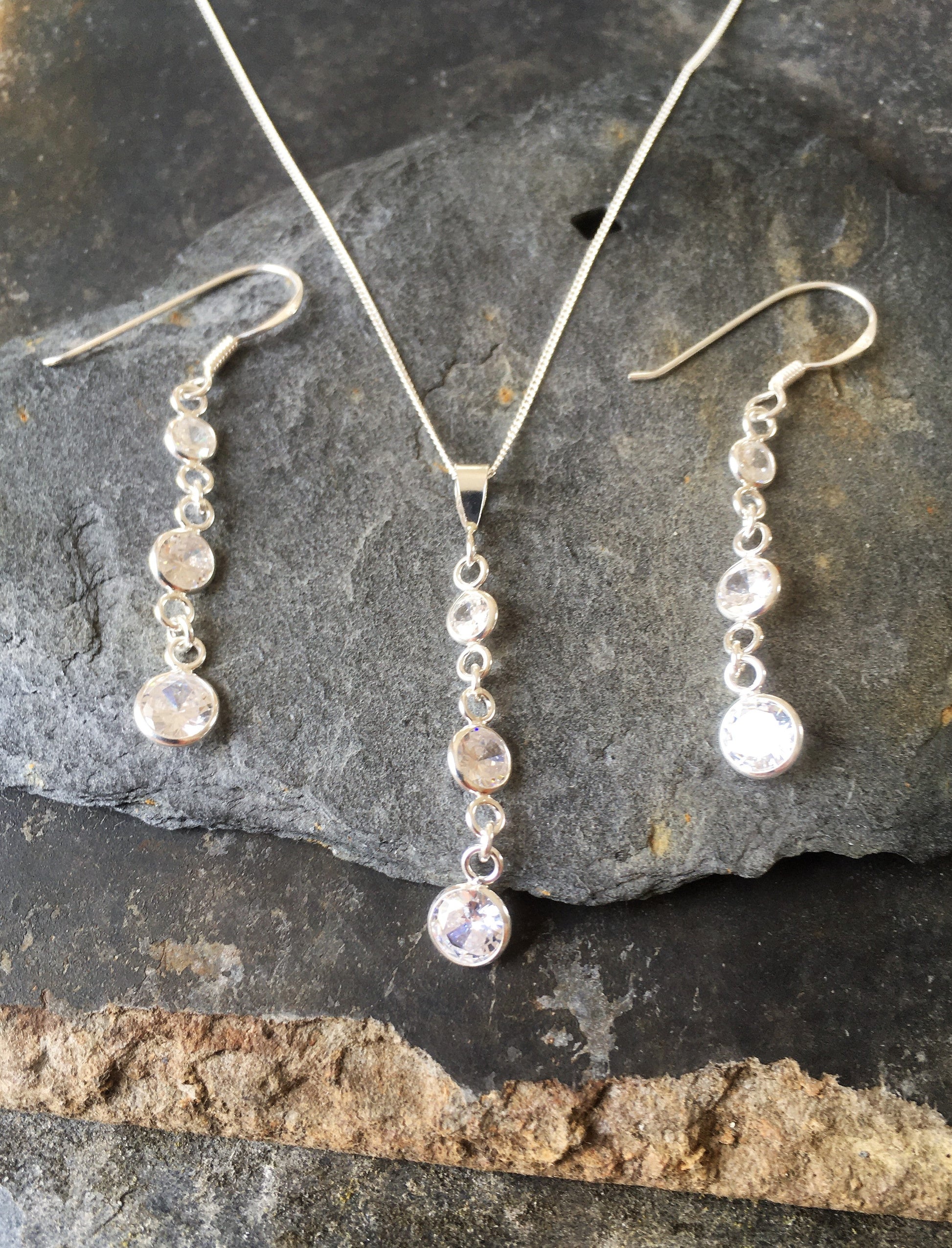 3 Cubic Zirconia Drop Earring 4/5/6mm Stones