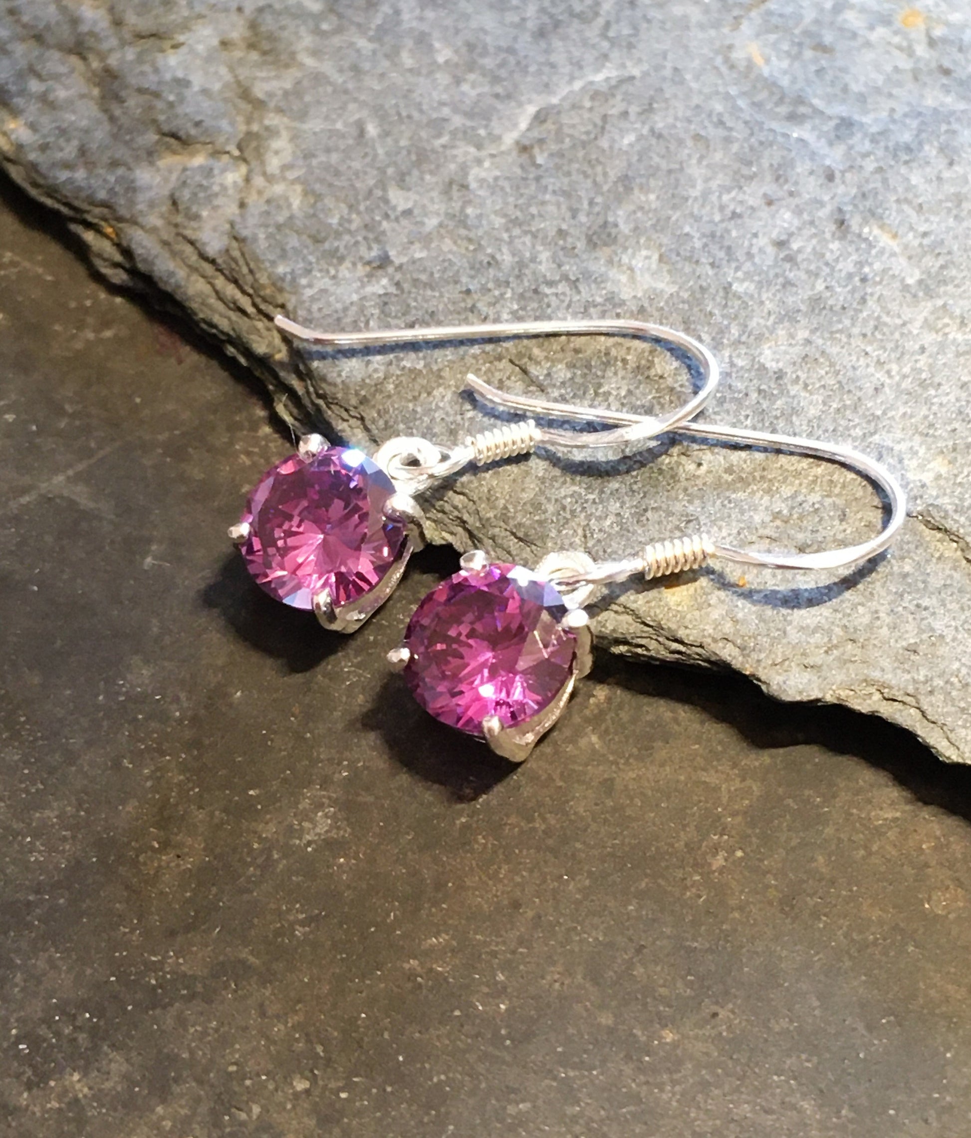 8mm Round Purple Cubic Zirconia Drop Earring