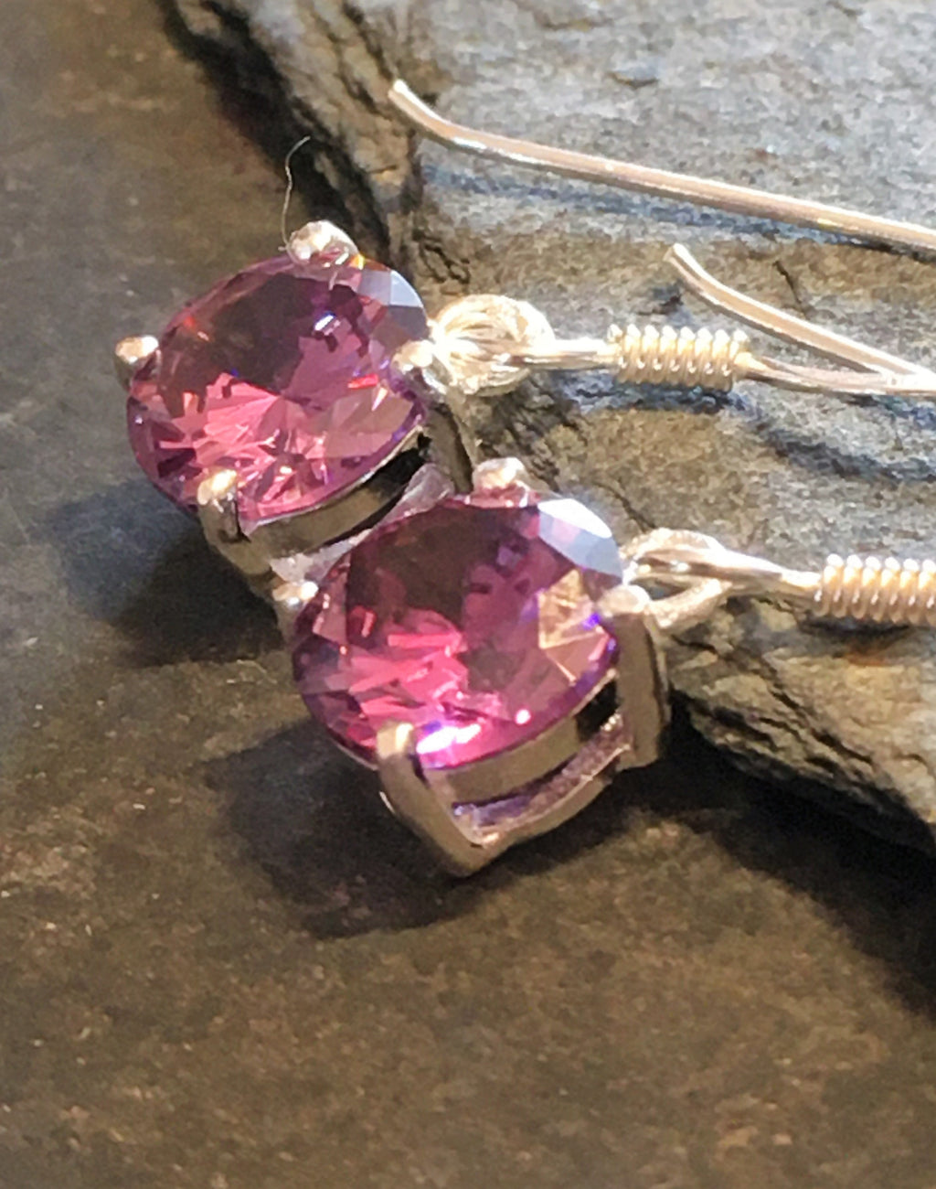 8mm Round Purple Cubic Zirconia Drop Earring