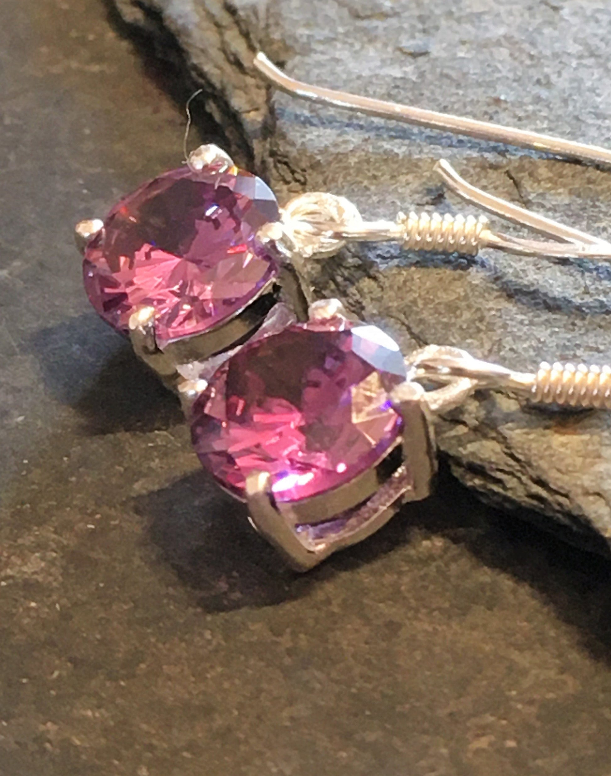 8mm Round Purple Cubic Zirconia Drop Earring