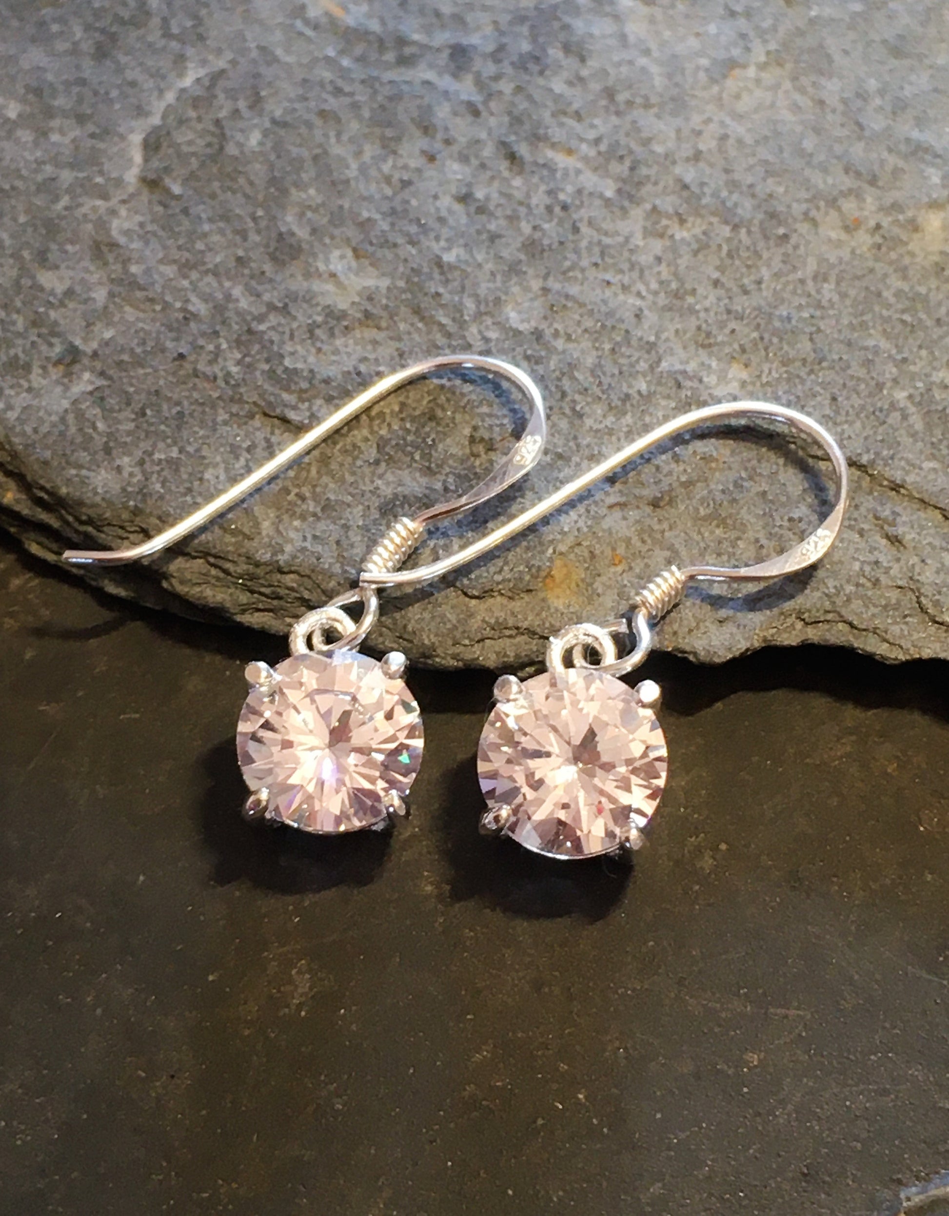 8mm Round Clear Cubic Zirconia Drop Earring