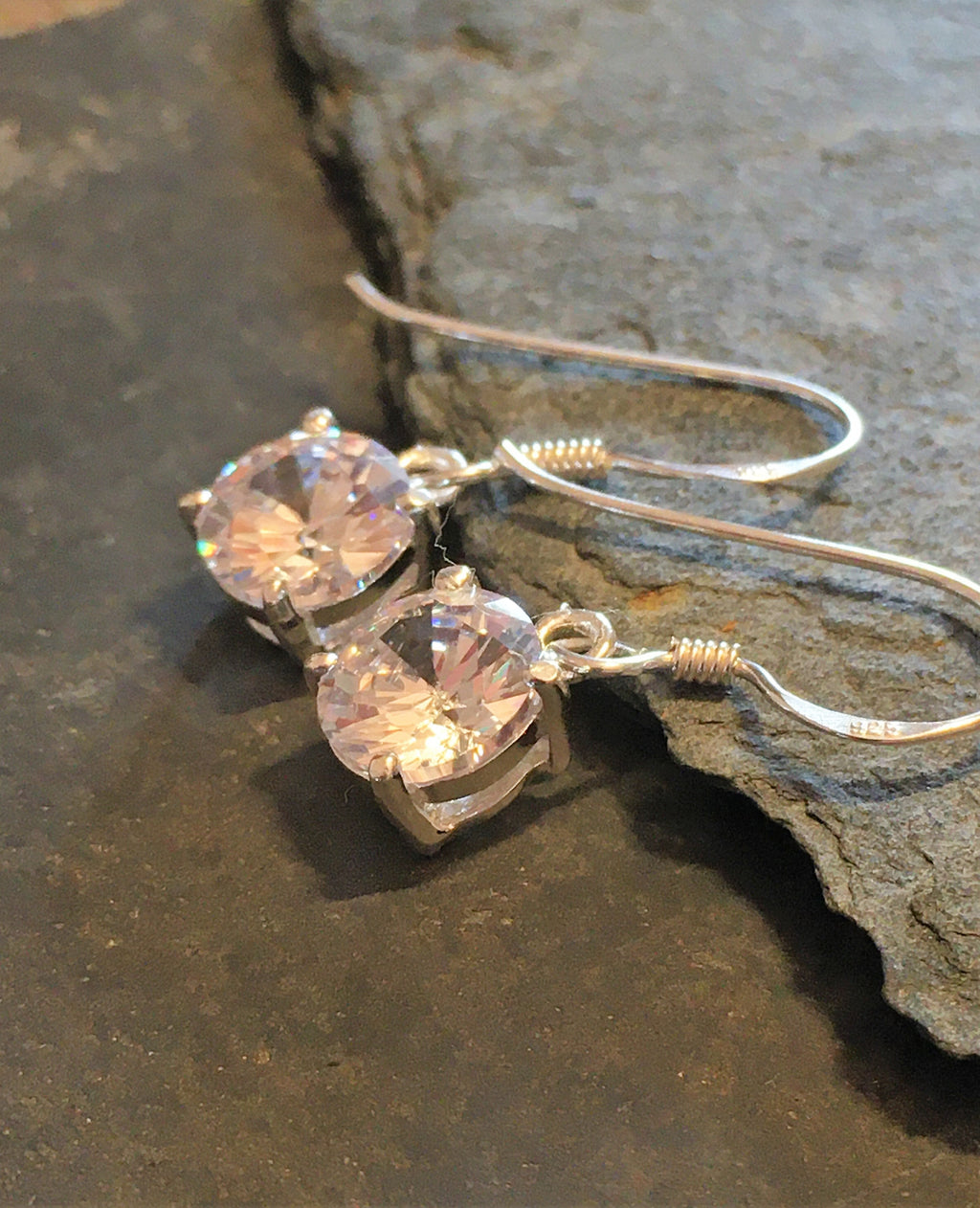 8mm Round Clear Cubic Zirconia Drop Earring