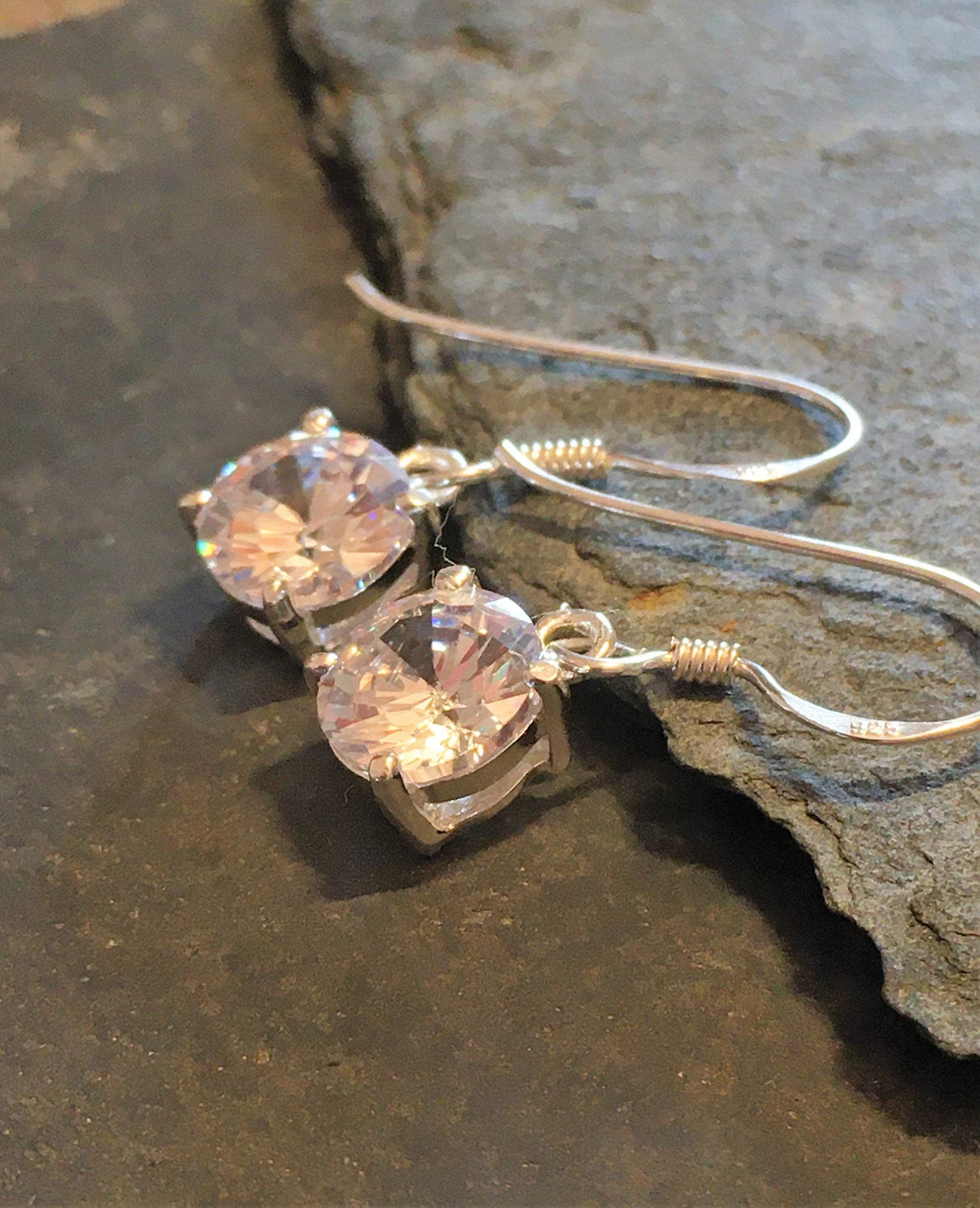 8mm Round Clear Cubic Zirconia Drop Earring