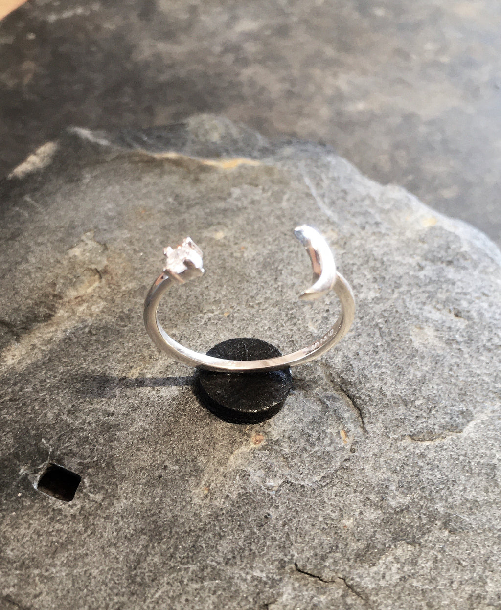 Silver Moon & Cubic Zirconia Ring One Size