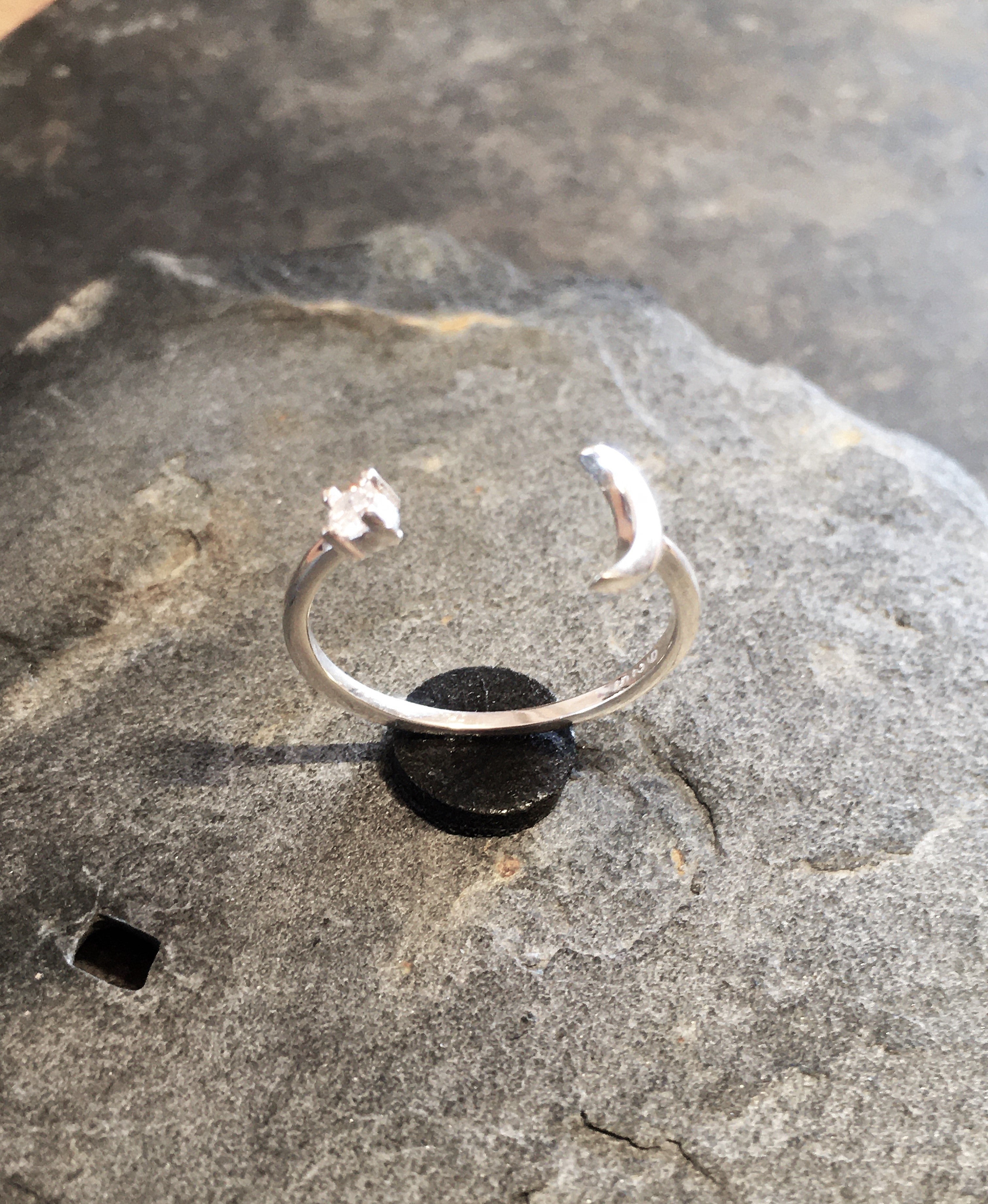 Silver Moon & Cubic Zirconia Ring One Size
