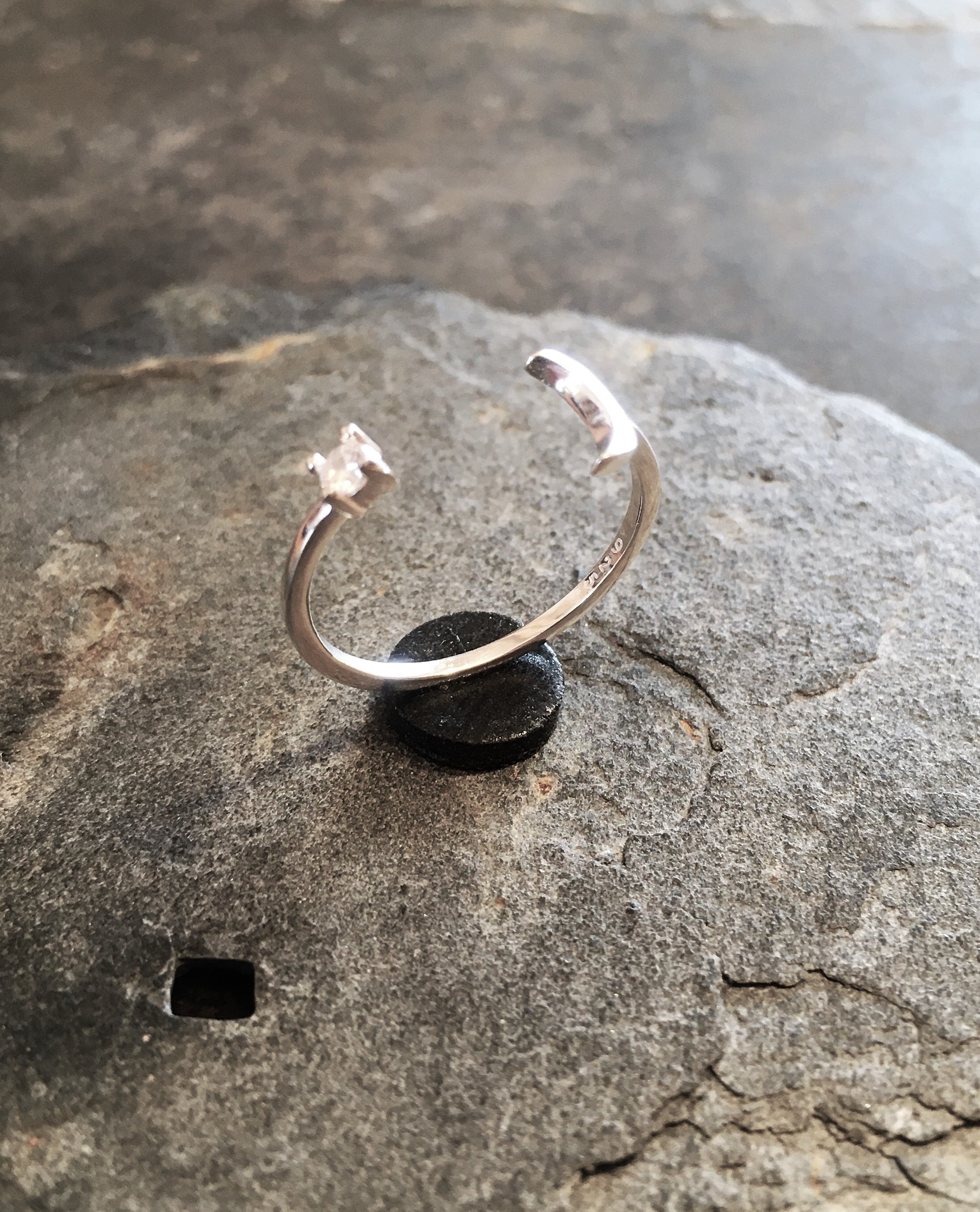 Silver Moon & Cubic Zirconia Ring One Size