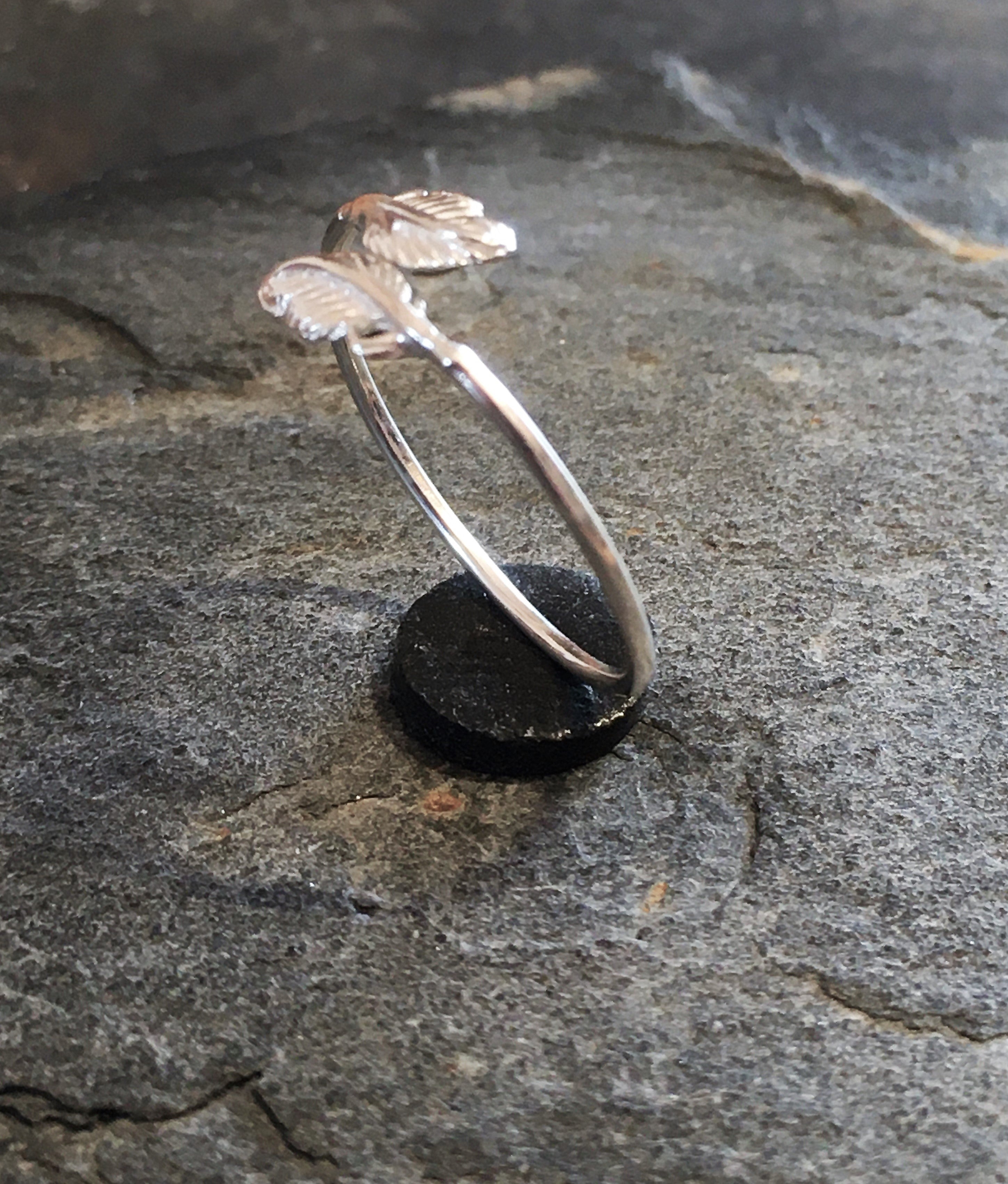 Silver Two Feather Ring One Size