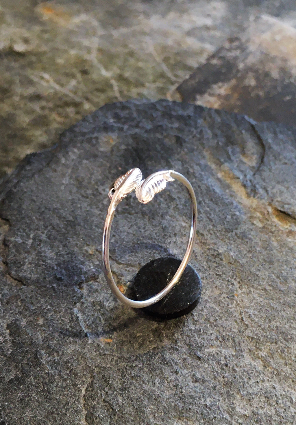 Silver Two Feather Ring One Size