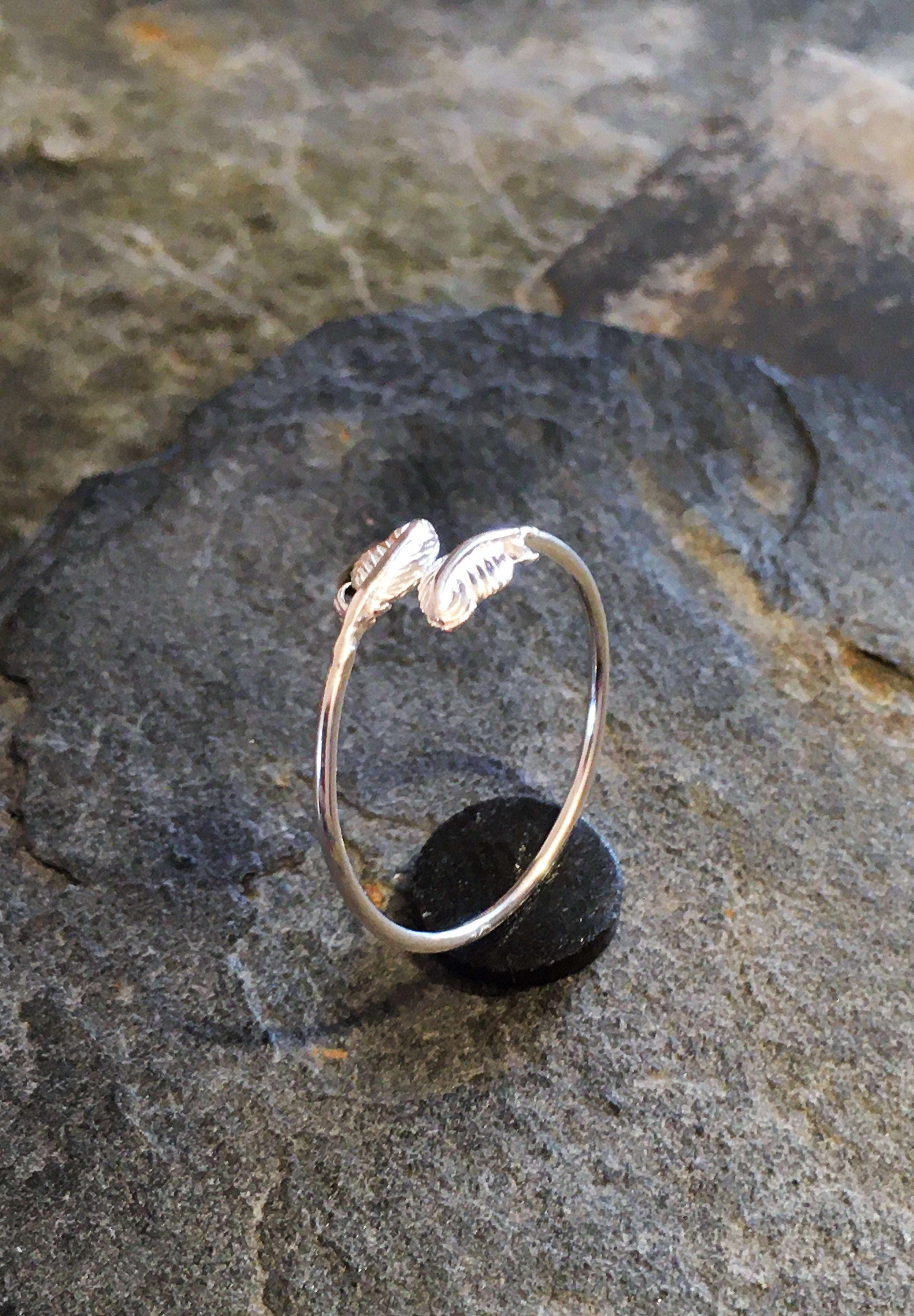 Silver Two Feather Ring One Size