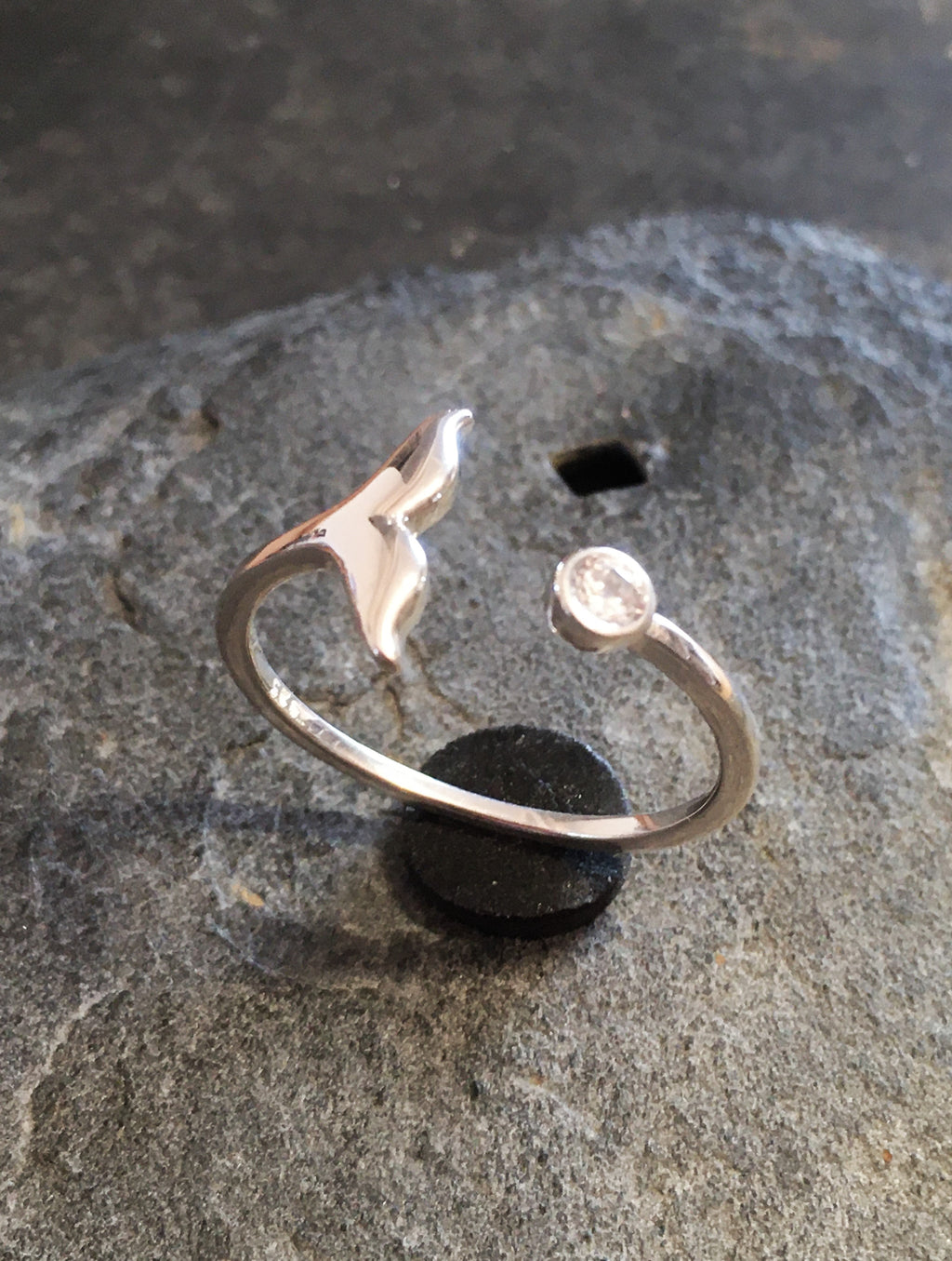 Silver Whale Tail & Cubic Zirconia Ring One Size