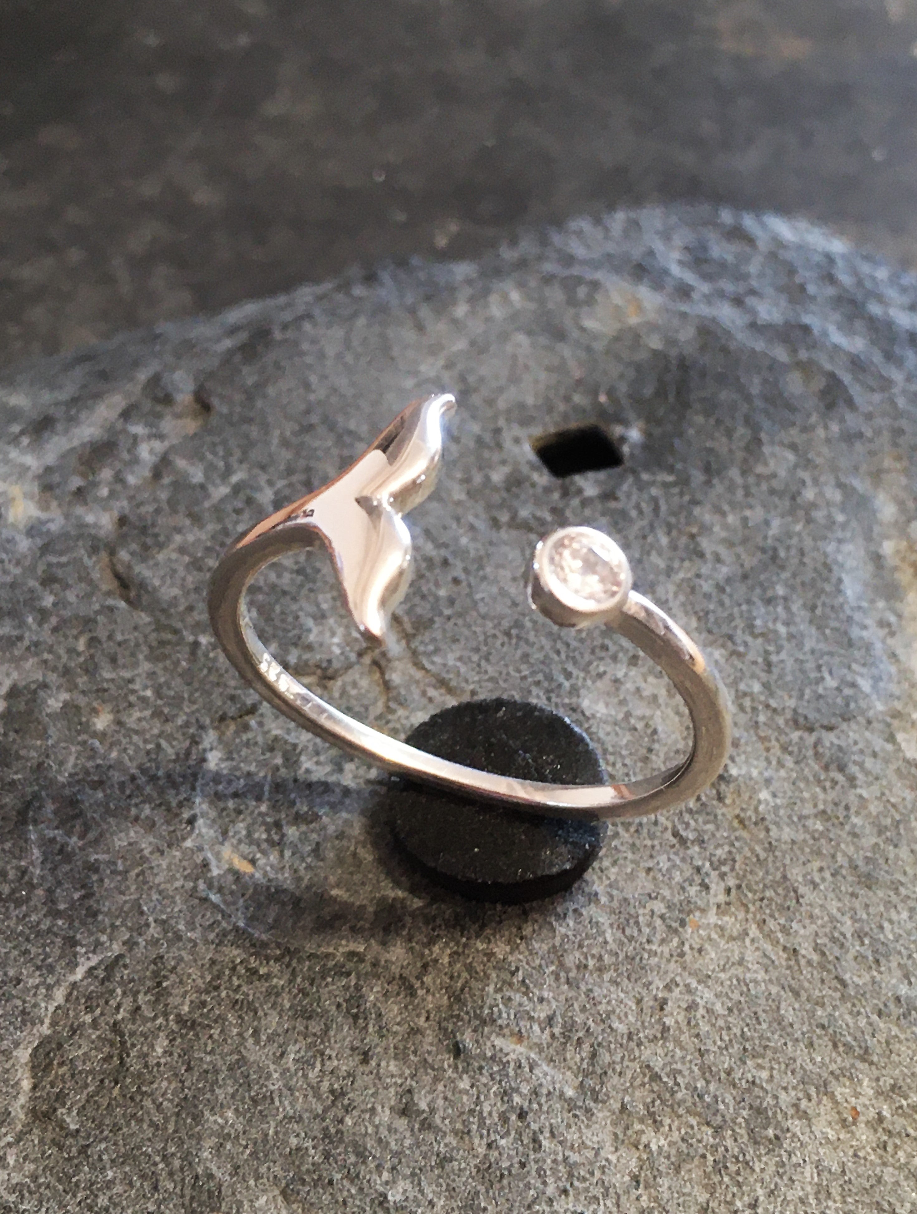 Silver Whale Tail & Cubic Zirconia Ring One Size