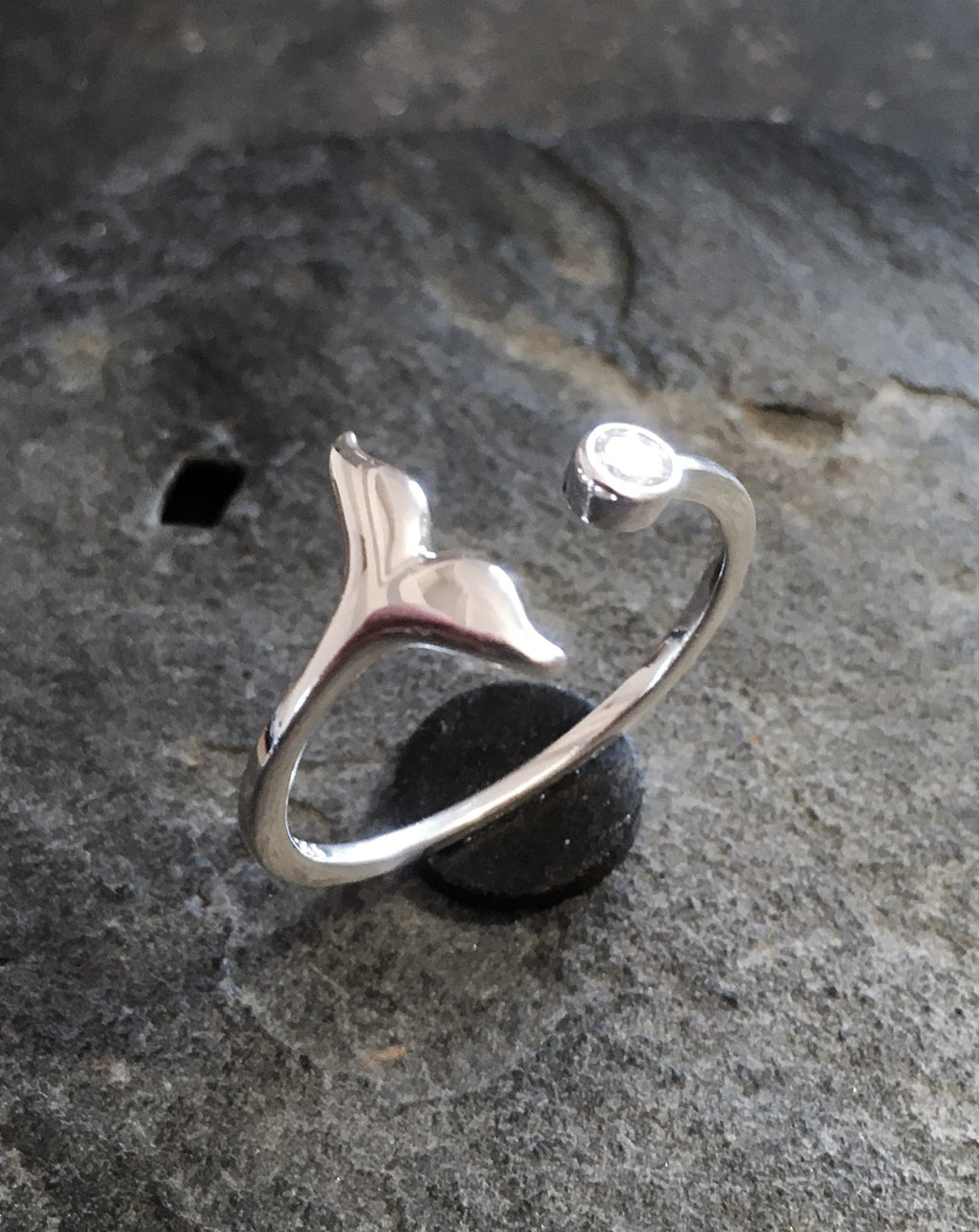 Silver Whale Tail & Cubic Zirconia Ring One Size