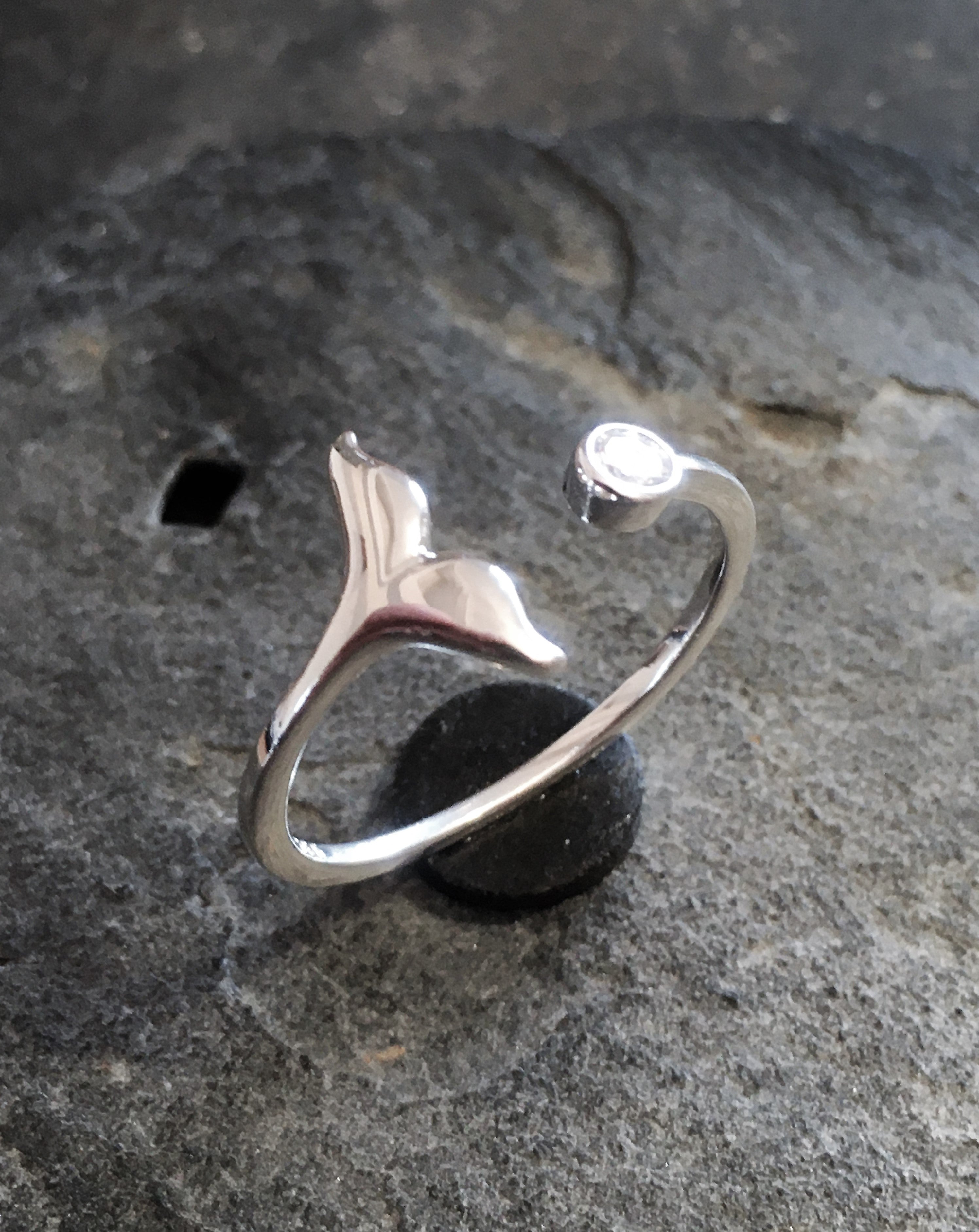 Silver Whale Tail & Cubic Zirconia Ring One Size