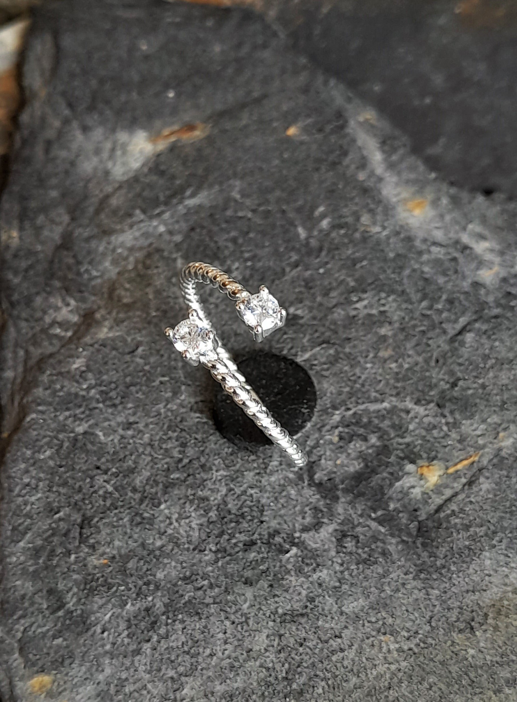 Twisted Silver & Cubic Zirconia Ring One Size